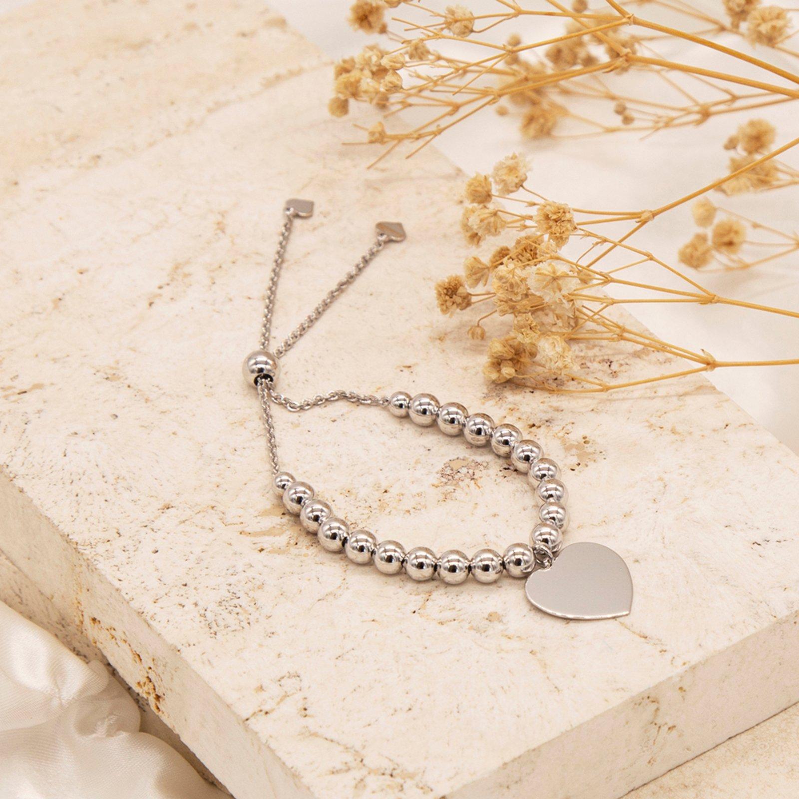 Sterling Silver - Be You - Sterling Silver Heart Beaded Slider Bracelet - 3