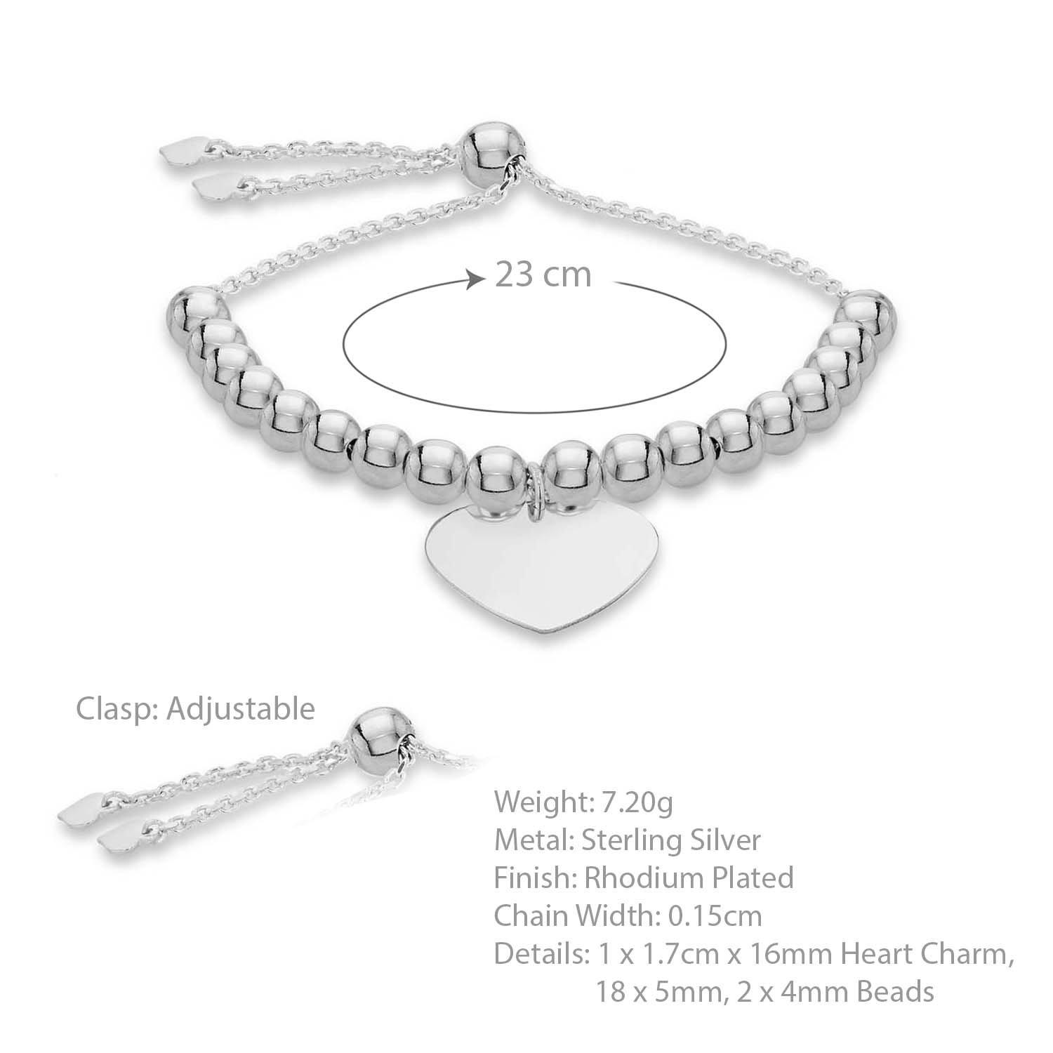 Sterling Silver - Be You - Sterling Silver Heart Beaded Slider Bracelet - 4