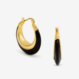Jon Richard Gold Plated And Jet Enamel Hoop Earrings