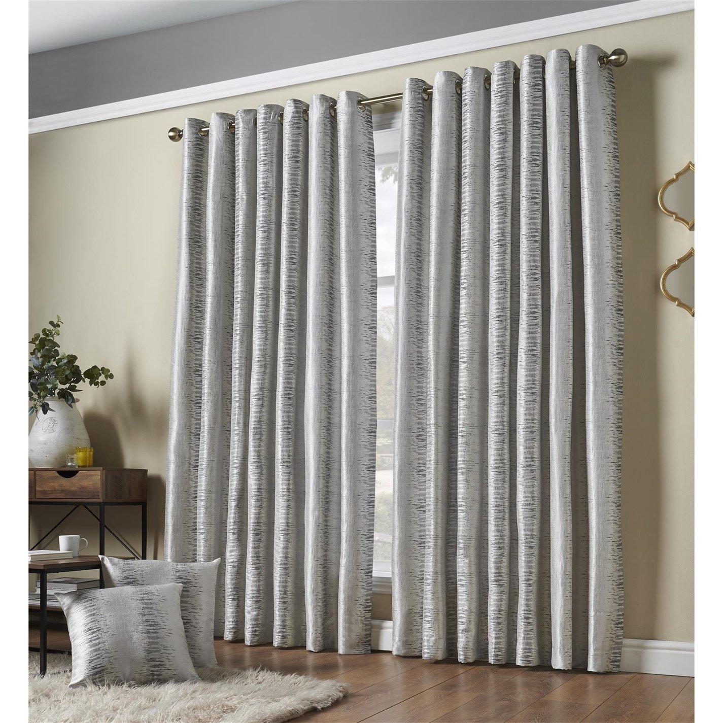 Silver - Alan Symonds - Reflections Multi Yarn Lined Ring Top Curtains - 1