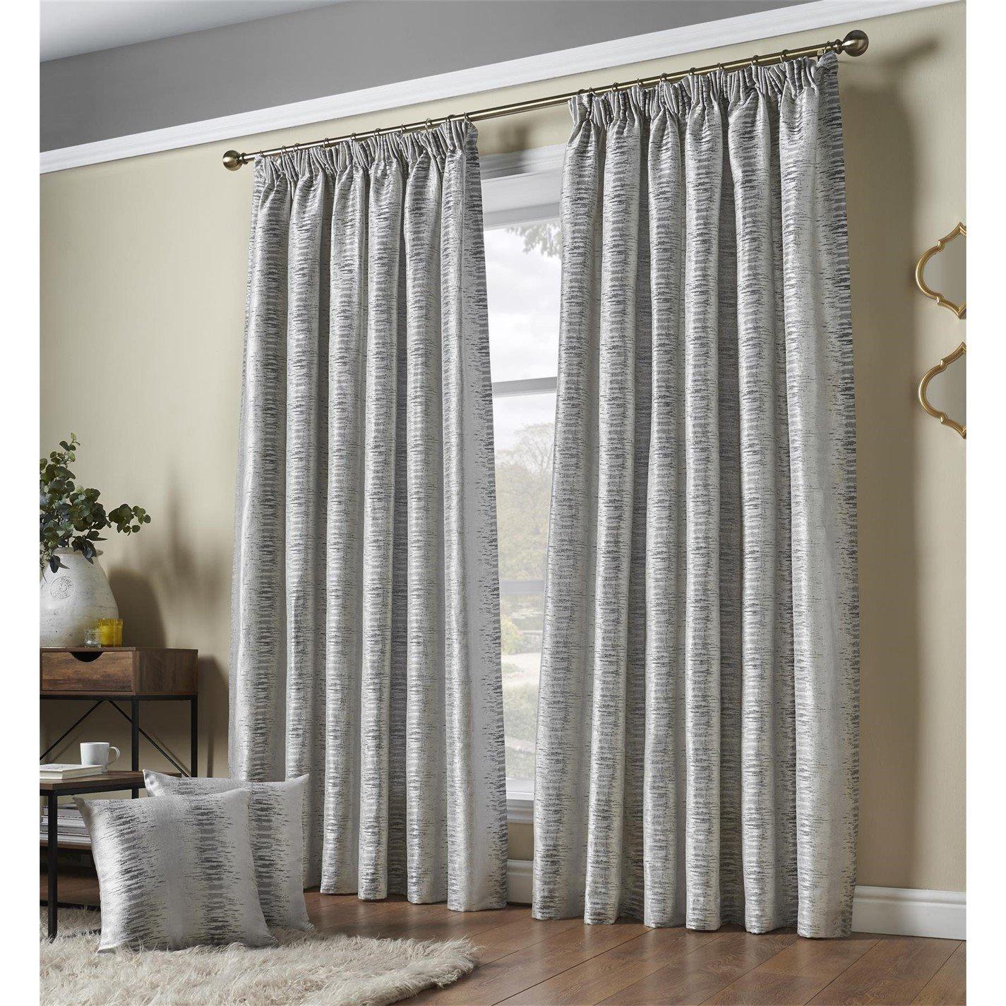 Silver - Alan Symonds - Reflections Multi Yarn Lined Pencil Pleat Curtains - 1