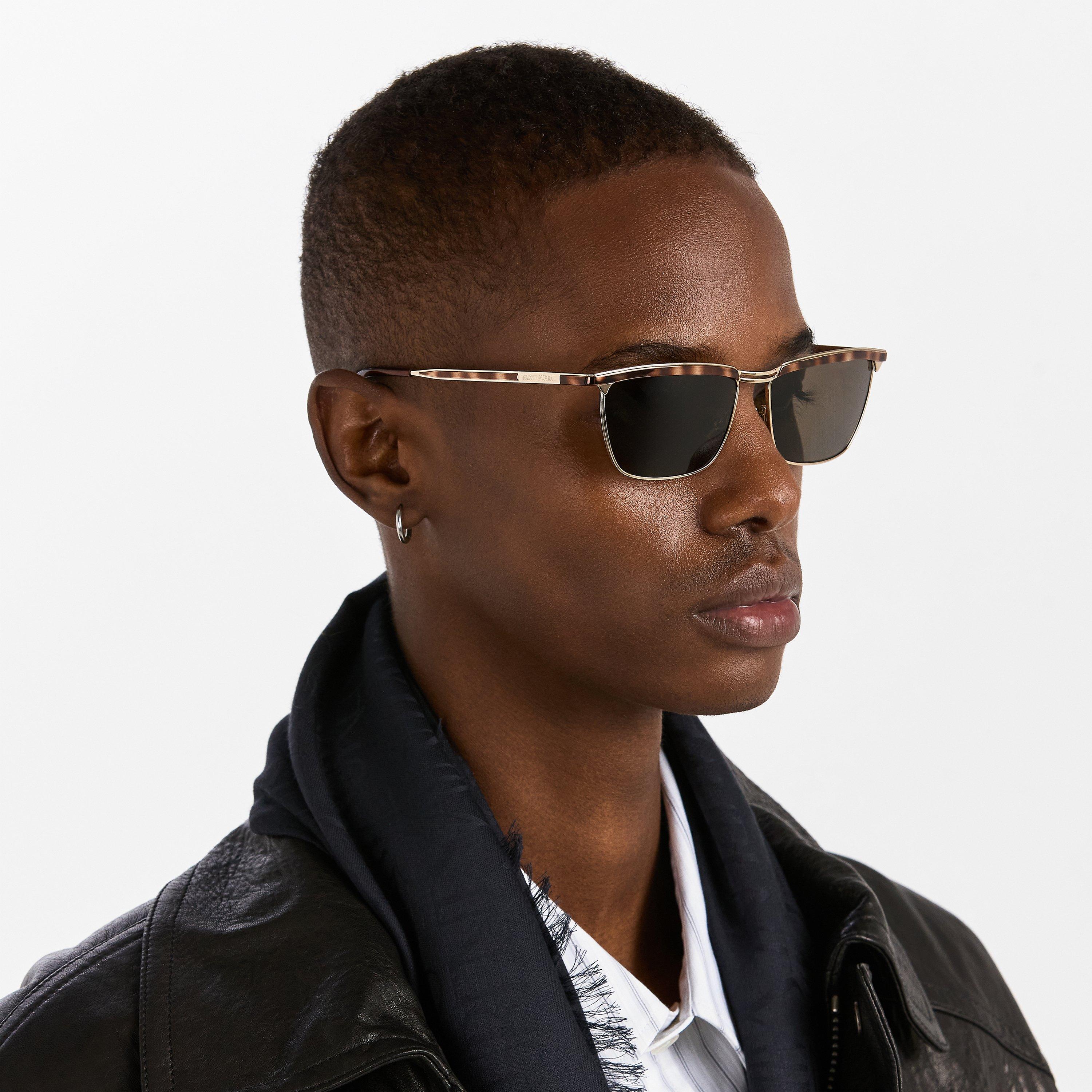 Gold/Grey - Saint Laurent - Men's Rectangle Sunglasses - 3