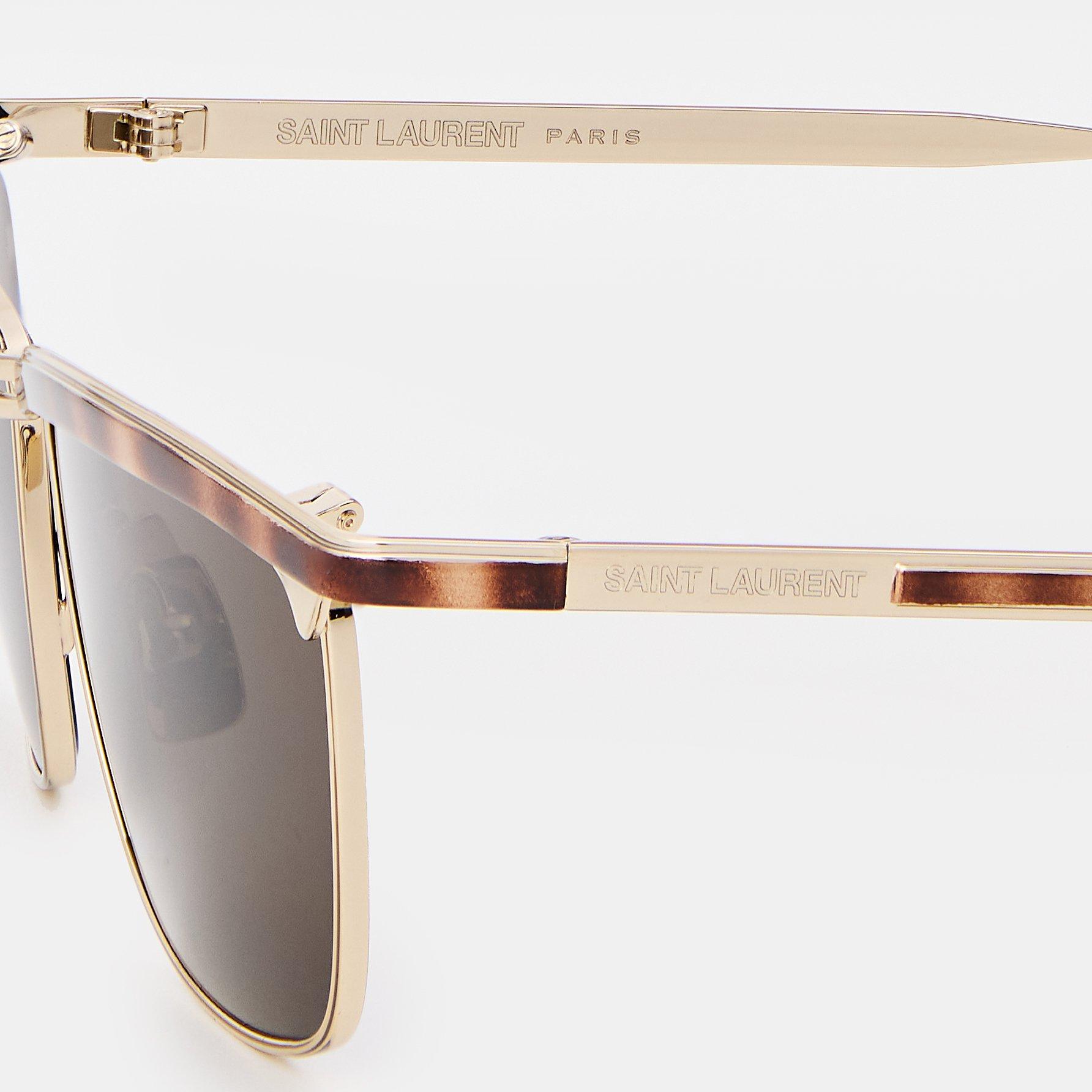 Gold/Grey - Saint Laurent - Men's Rectangle Sunglasses - 4