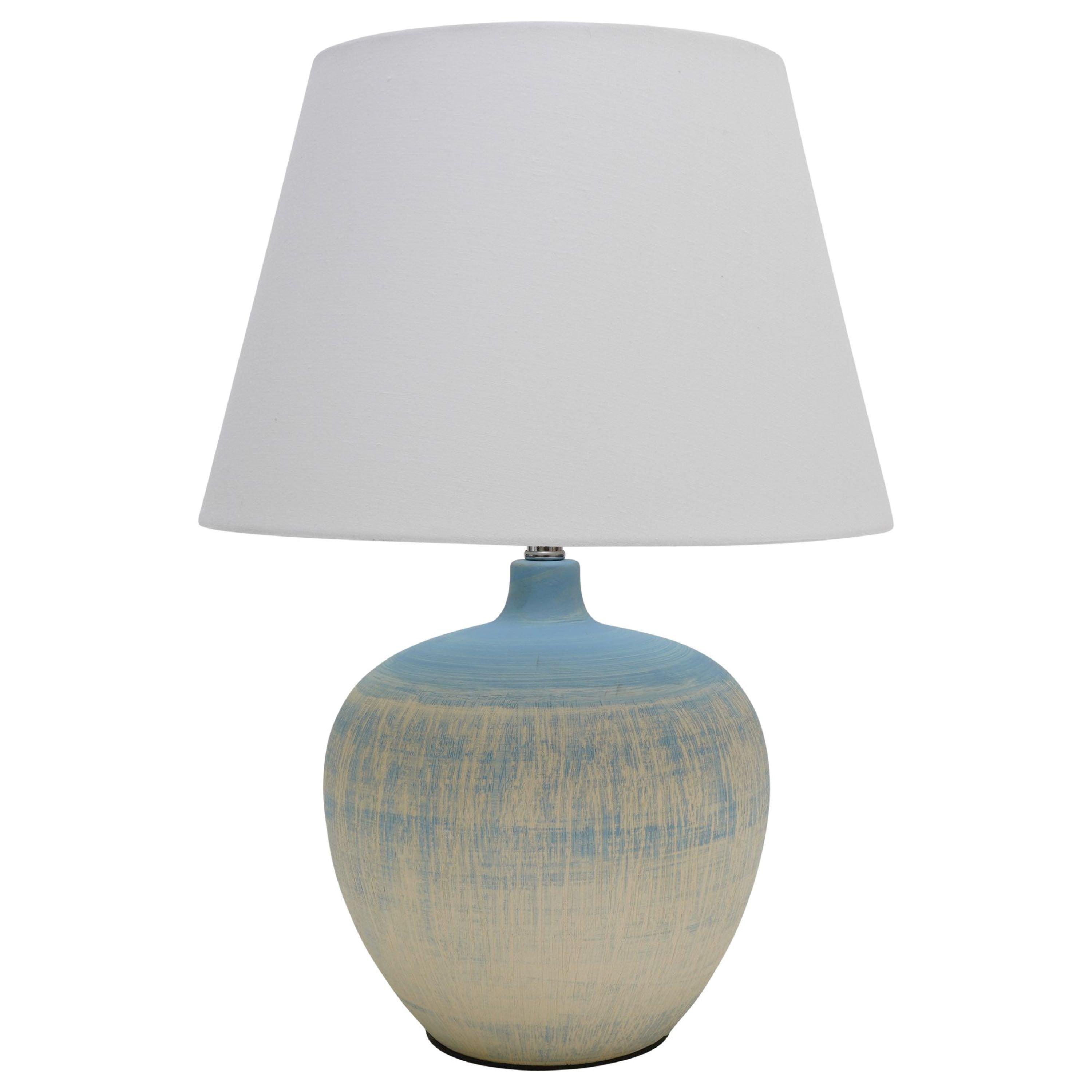 K Living  Table Lamp Glazed Ceramic Base And White Shade Blue