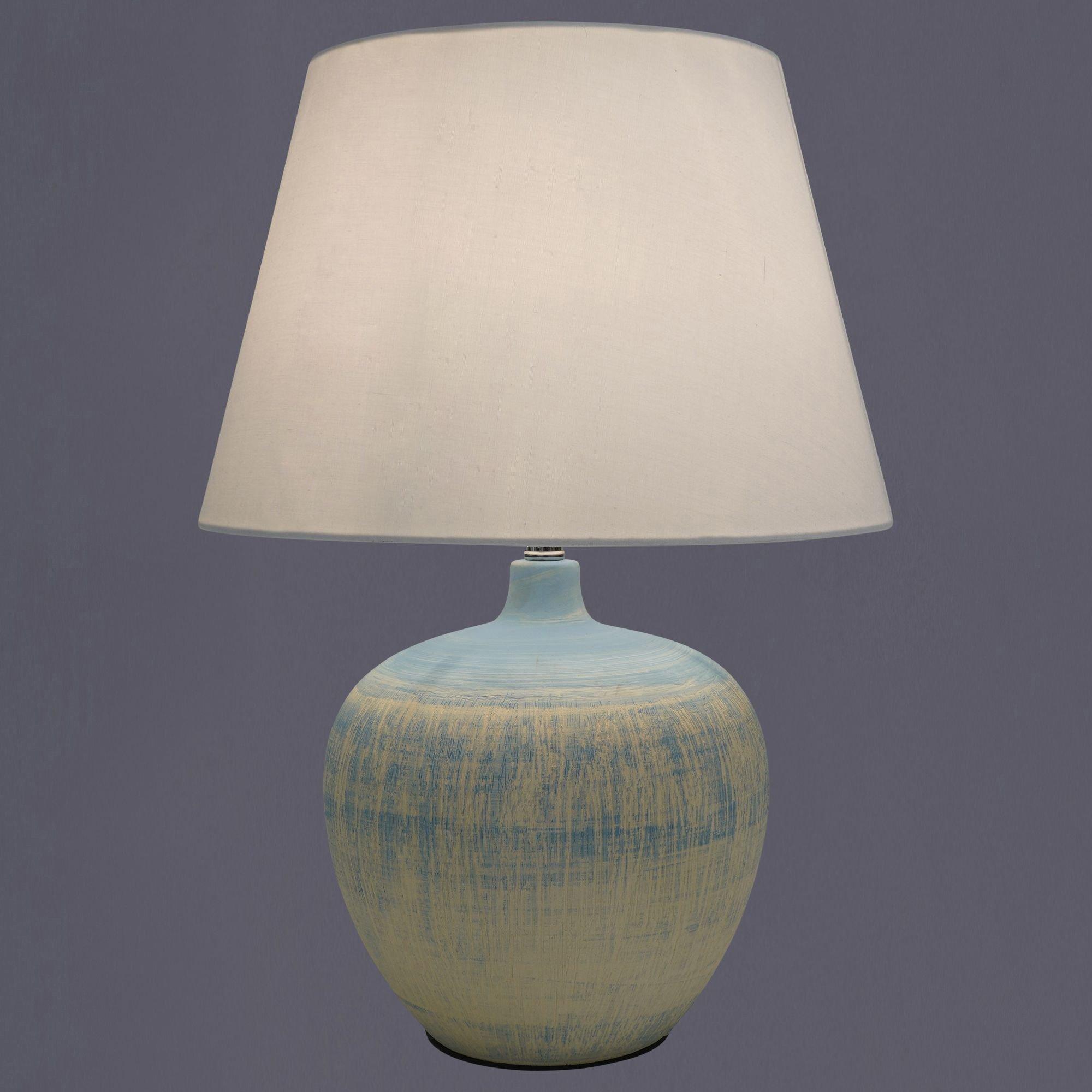 Blue - K Living - Table Lamp Blue Glazed Ceramic Base and White Fabr - 3