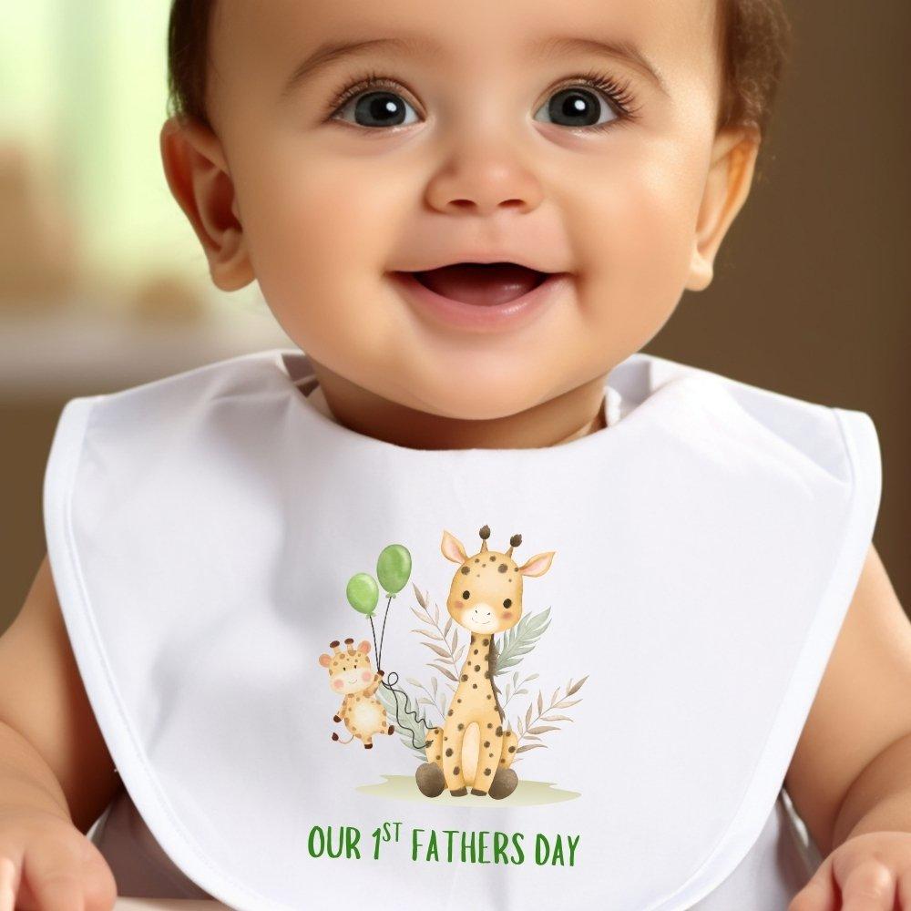 White - Aye Do Gifts - Our 1st Fathers Day Giraffe Baby Bib - 1