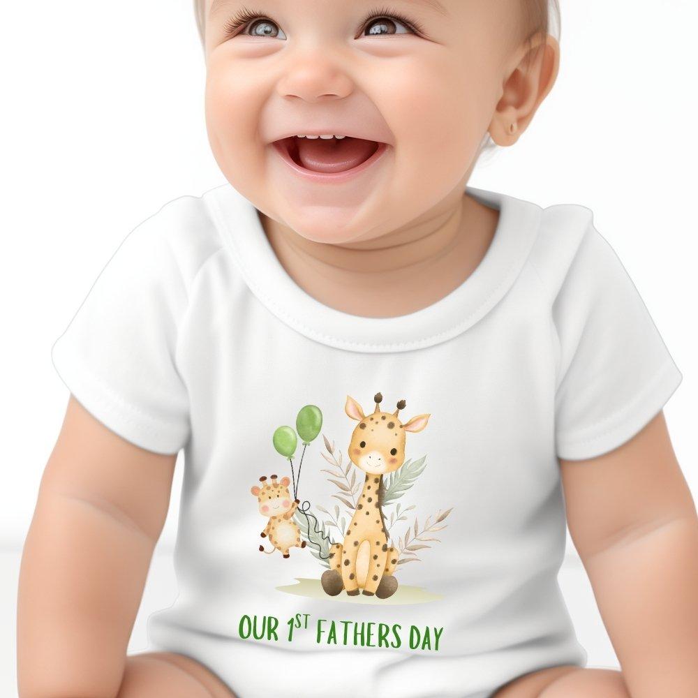 White - Aye Do Gifts - Our 1st Fathers Day Giraffe Baby Vest - 1