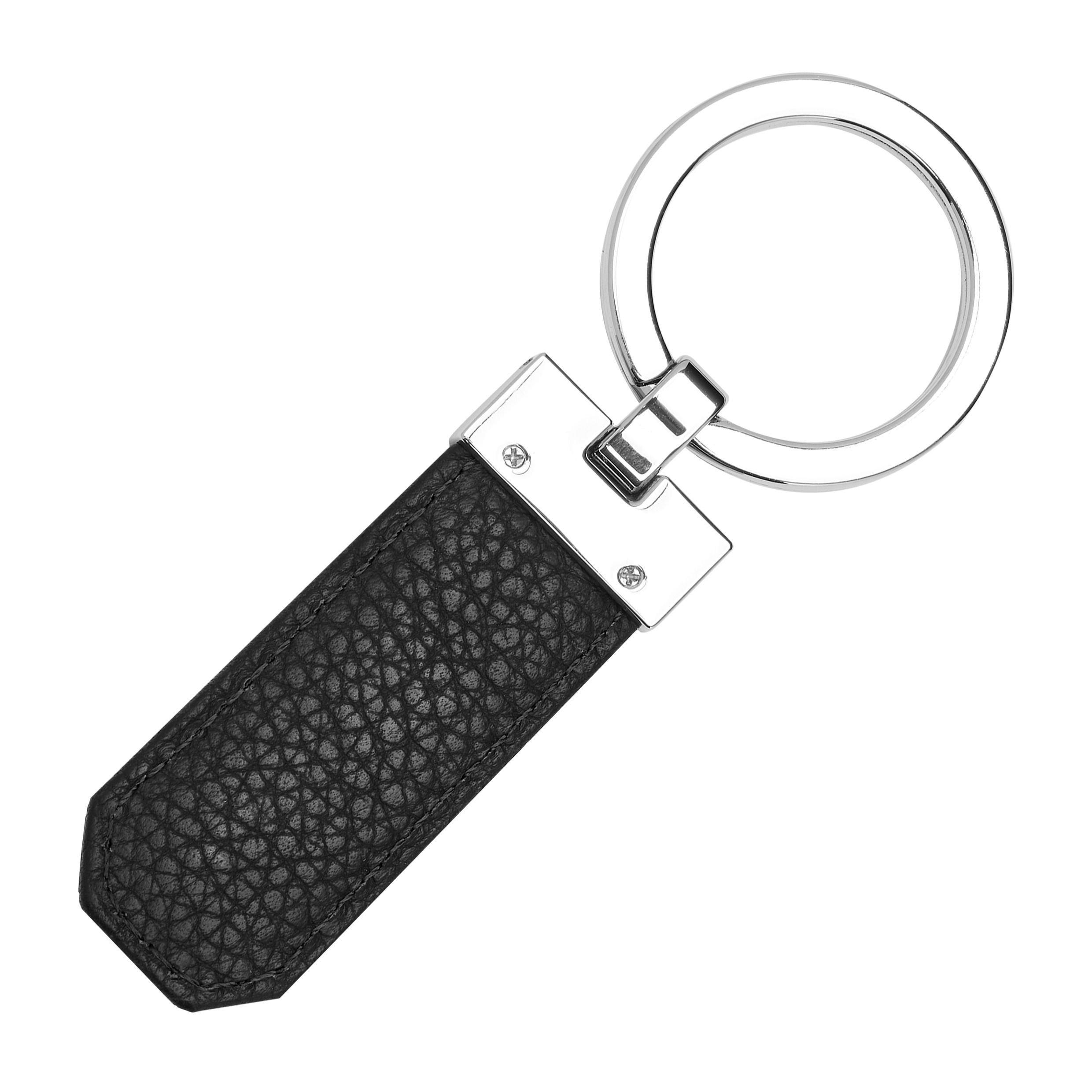 Black - Boss - Men's Classic Grained Black Leather Keyring - 2