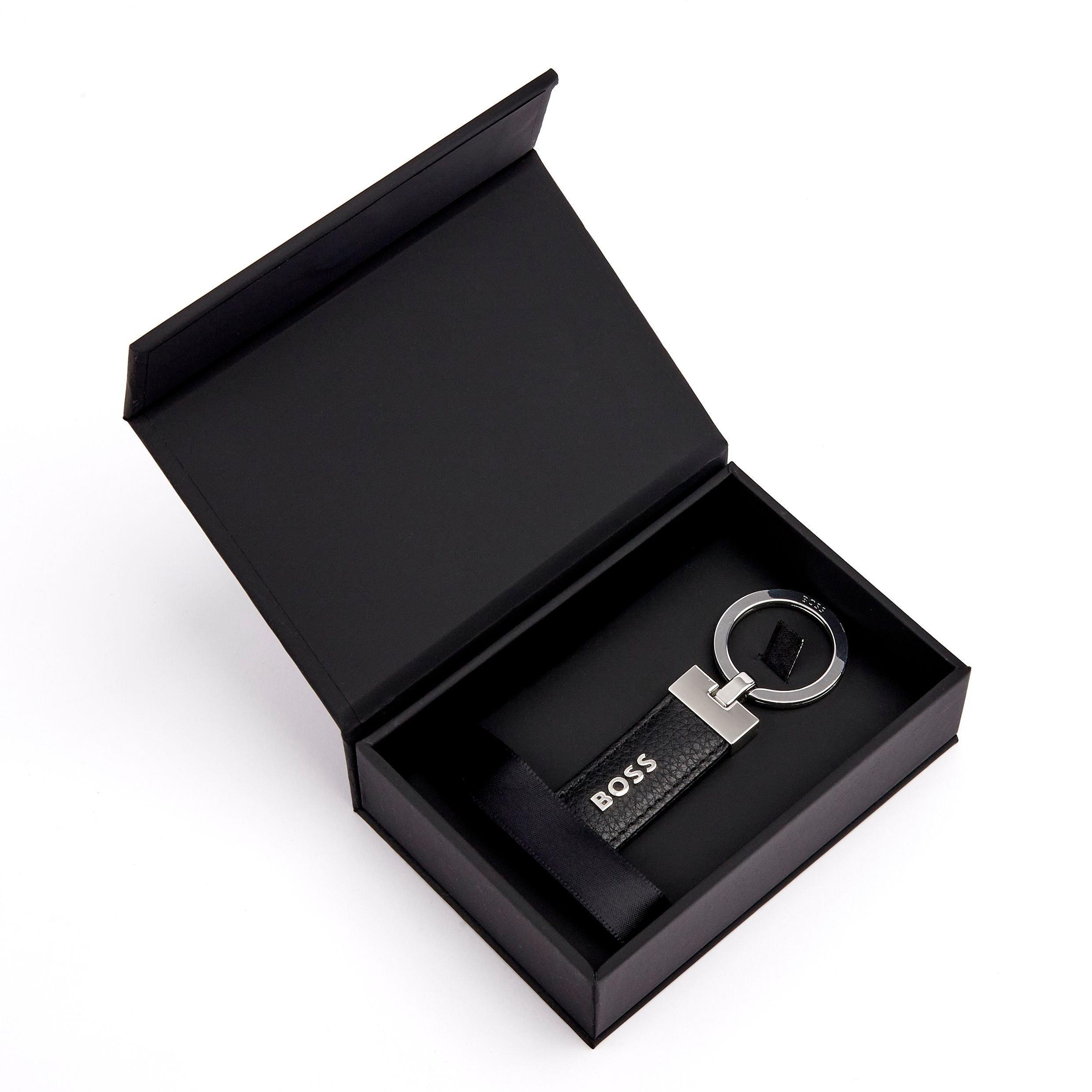 Black - Boss - Men's Classic Grained Black Leather Keyring - 3