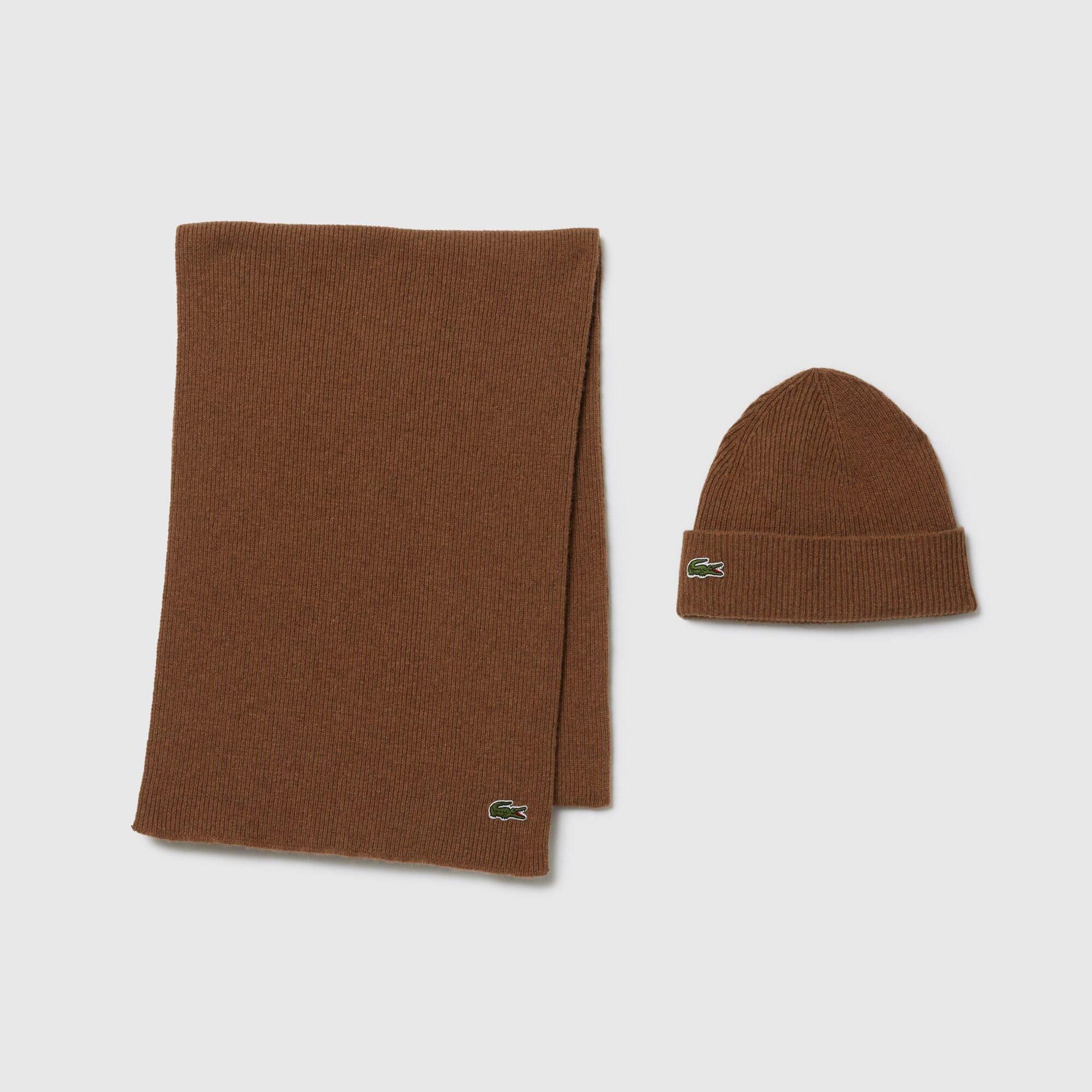 Brown - Lacoste - Hat and Scarf Set - 1