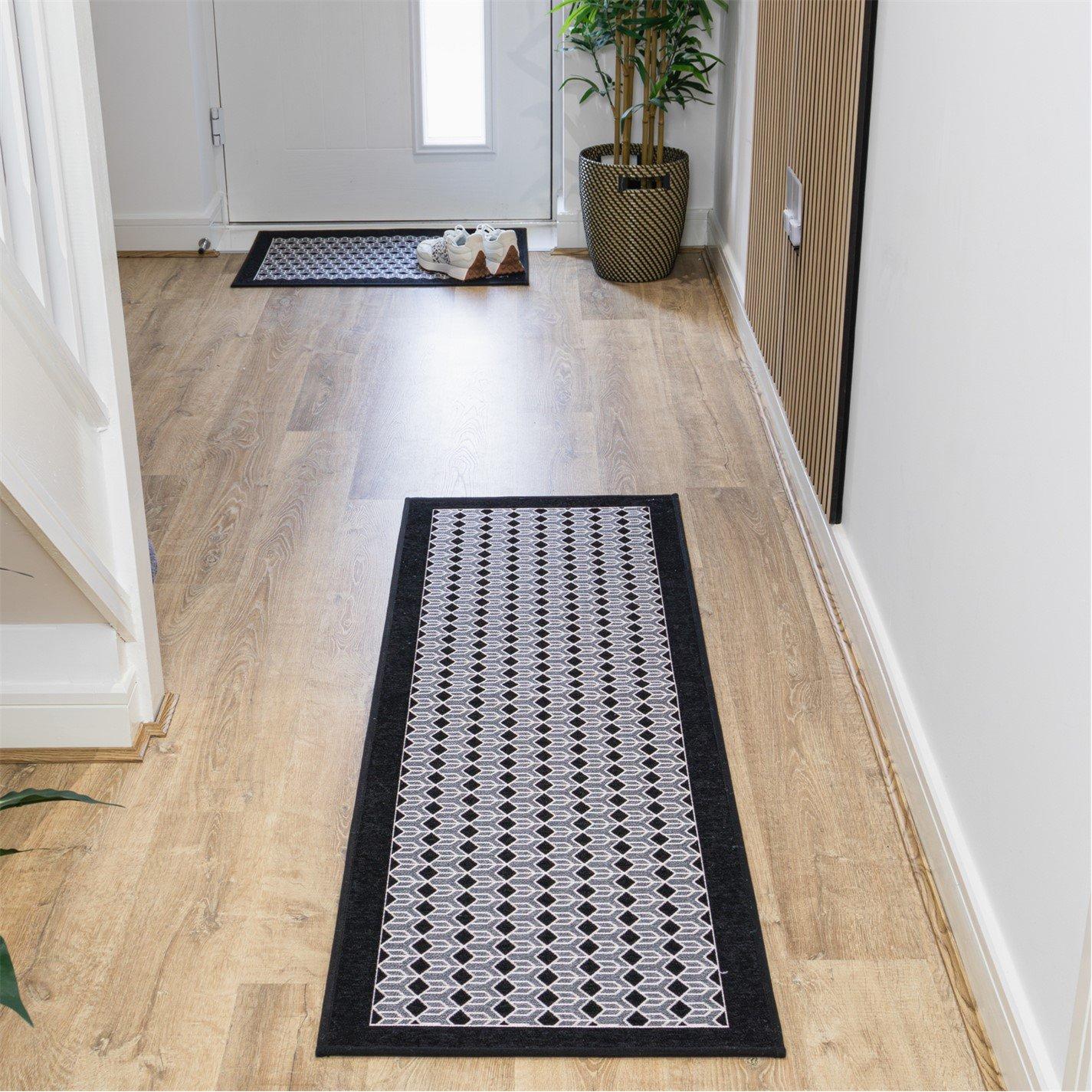 Black - JVL - Allure Machine Washable Entrance Runner Doorma - 1