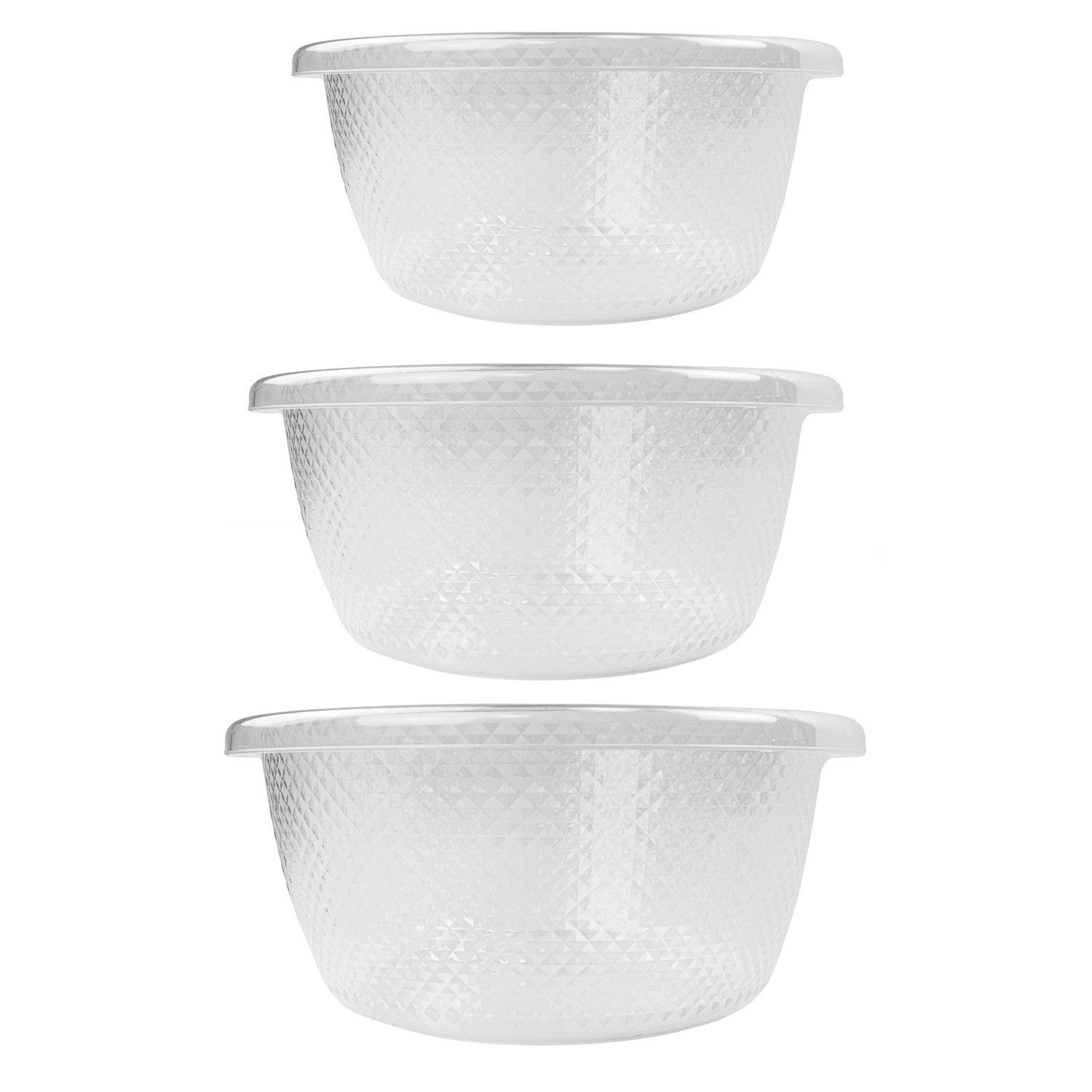 Clear - JVL - JVL Sapphire Round Serving Mixing Bowls - Set of 3 - 1