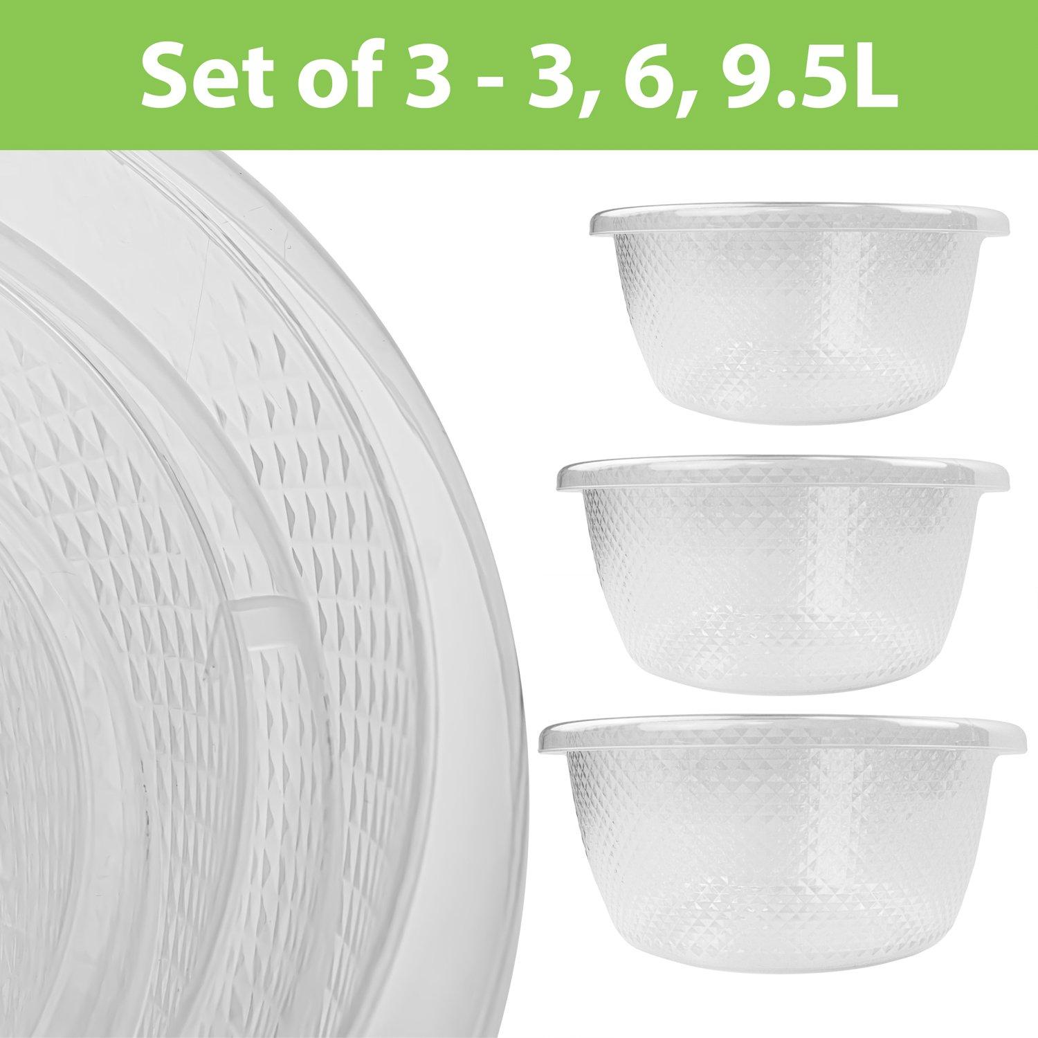 Clear - JVL - JVL Sapphire Round Serving Mixing Bowls - Set of 3 - 3