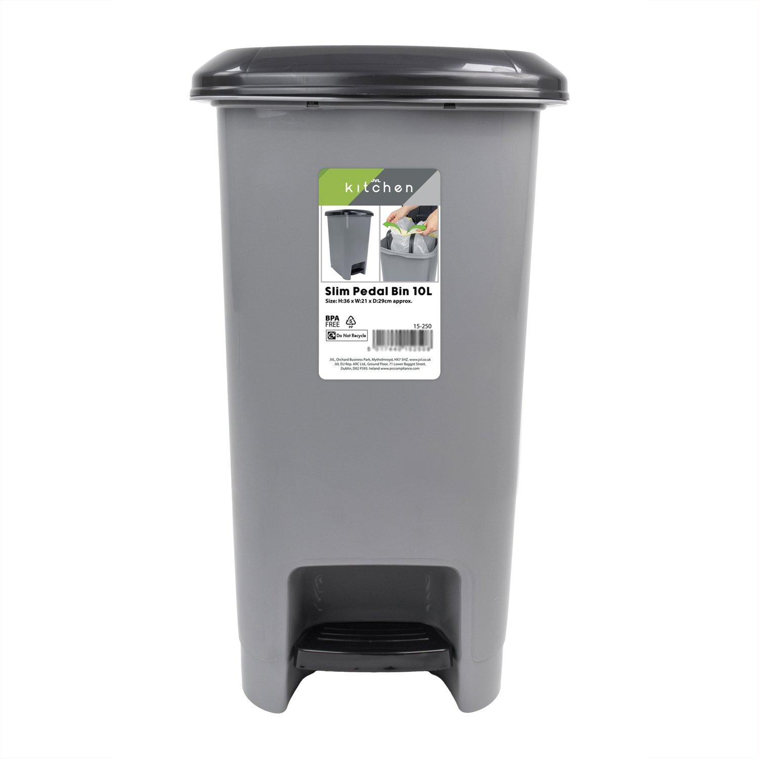 Grey - JVL - JVL Slim Pedal Bin - 10L - 1