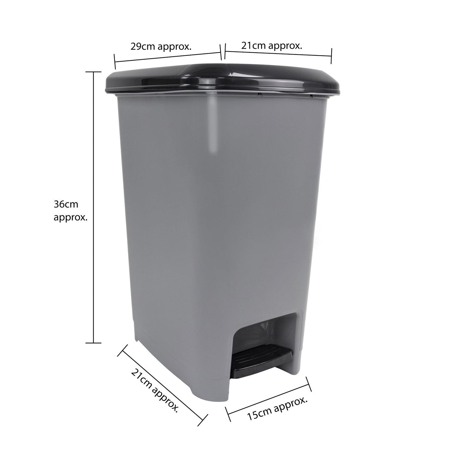 Grey - JVL - JVL Slim Pedal Bin - 10L - 12