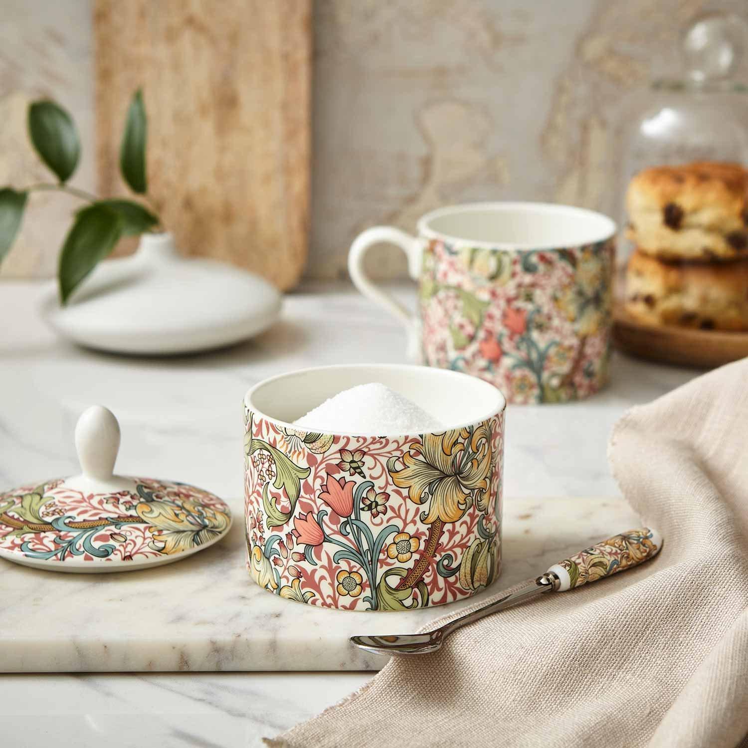 Pink - Spode - Morris & Co. Golden Lily Sugar Bowl with Lid - 5