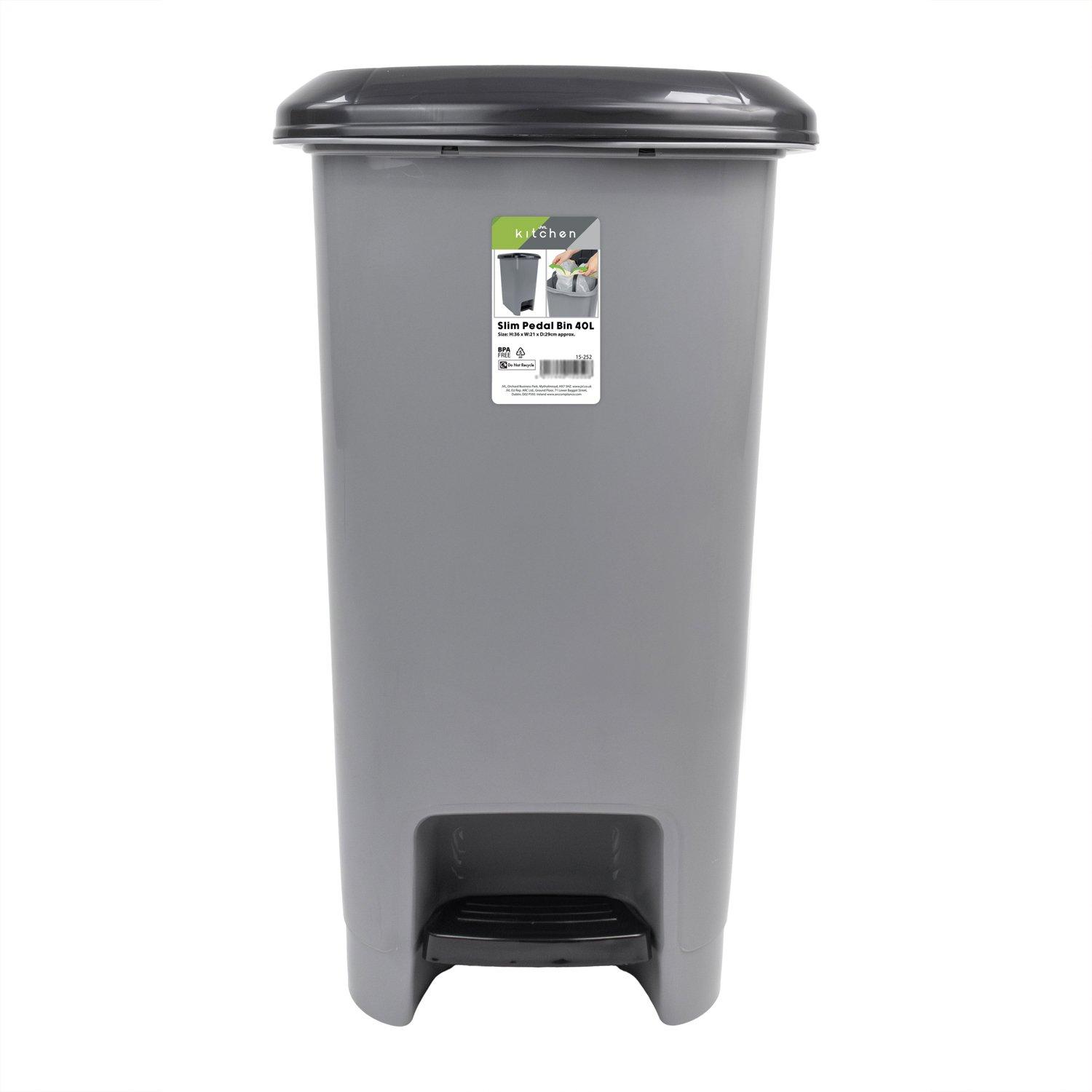 Grey - JVL - JVL Slim Pedal Bin - 40L - 1