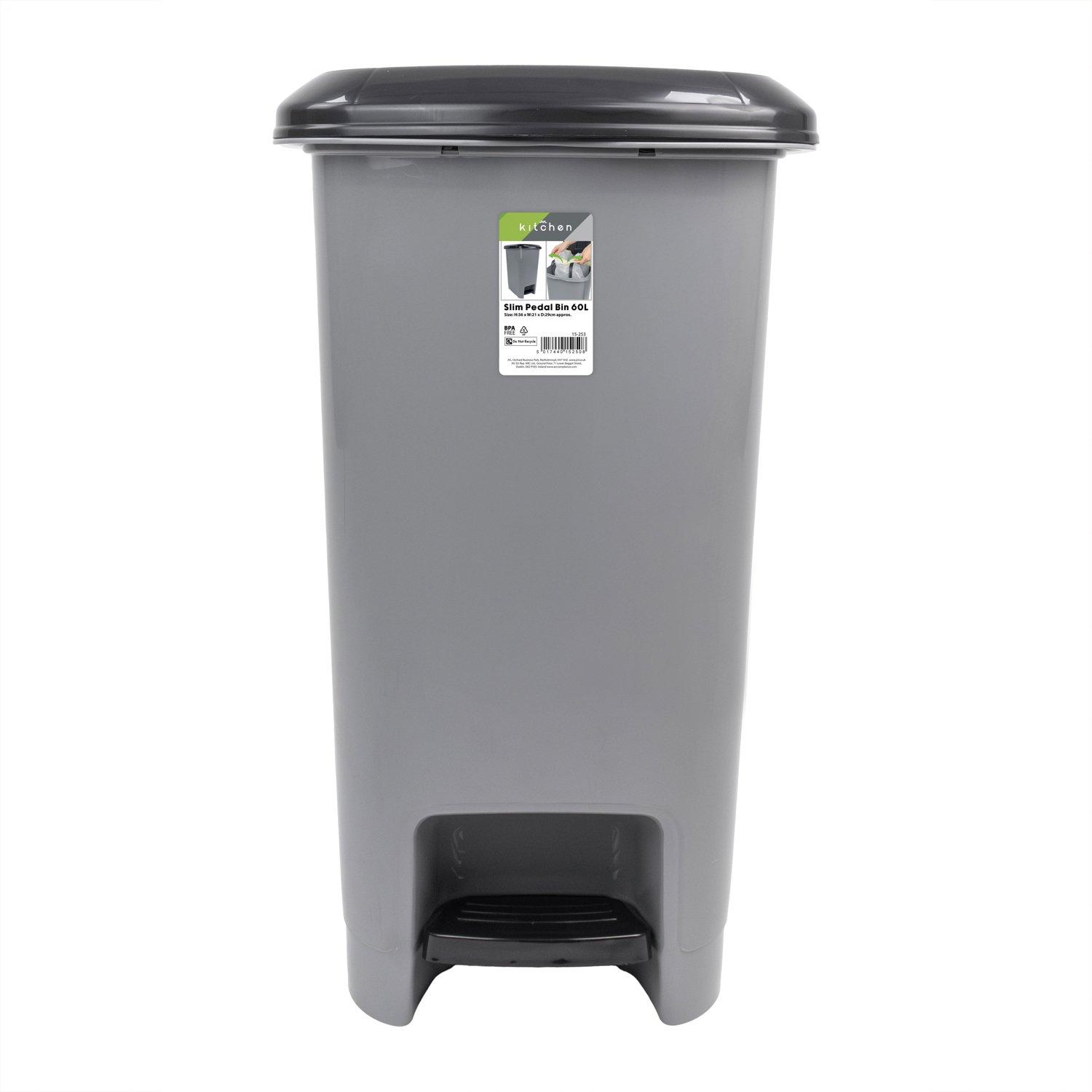 Grey - JVL - JVL Slim Pedal Bin - 60L - 1