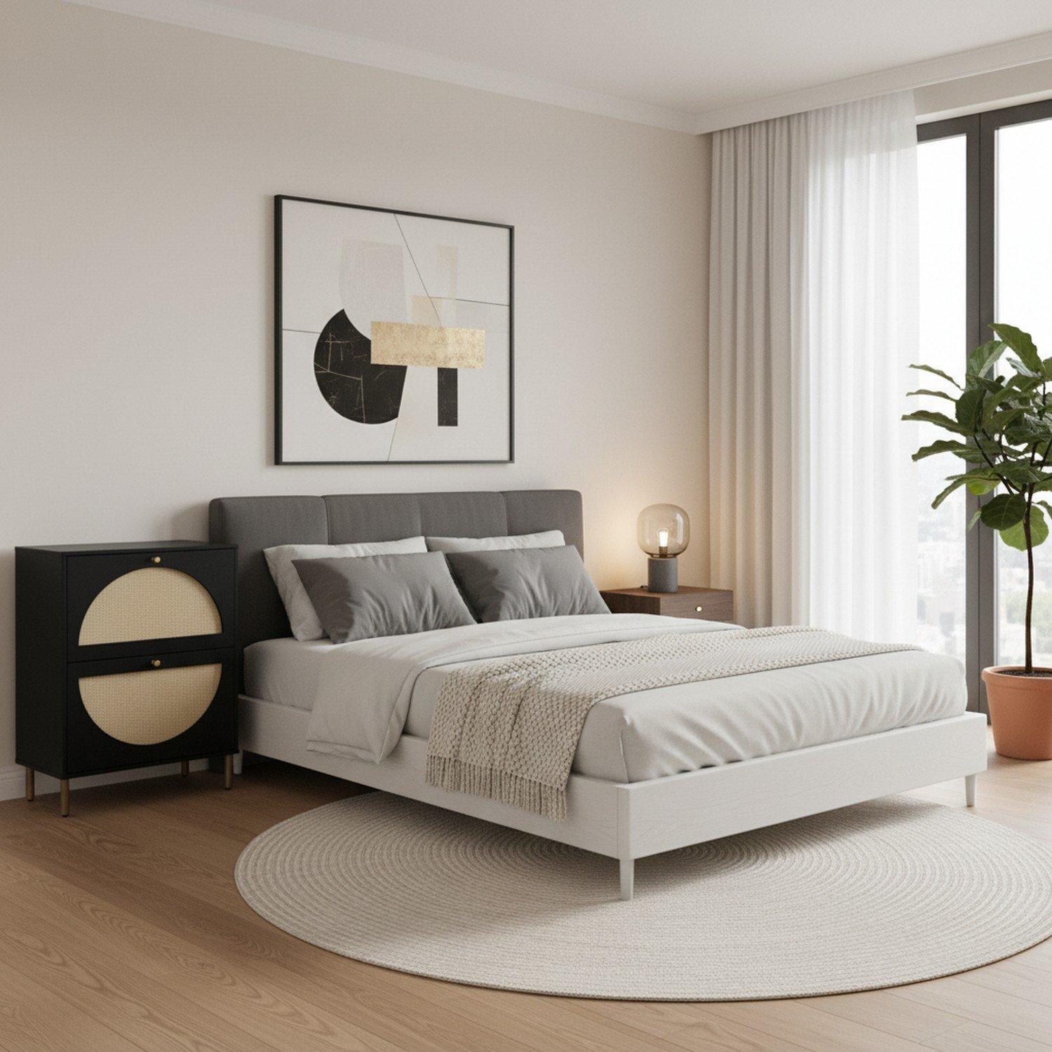 Sort - Linea - Black Rattan Modern Nightstand - 2