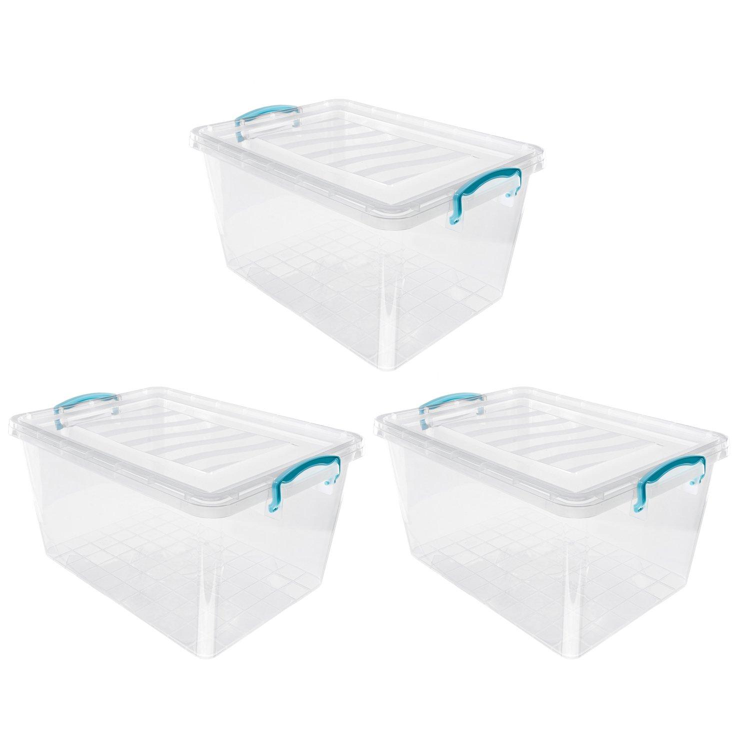 Clear - JVL - JVL Plastic Clip Lidded Storage Box - Set of 3 - 1