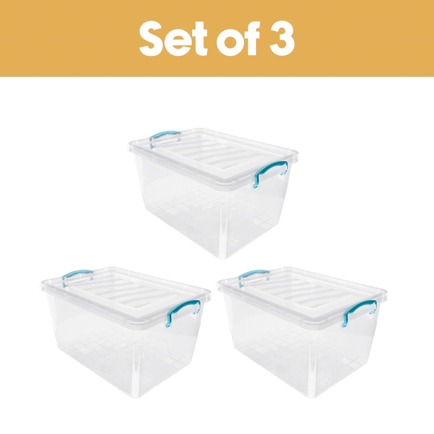 Clear - JVL - JVL Plastic Clip Lidded Storage Box - Set of 3 - 2