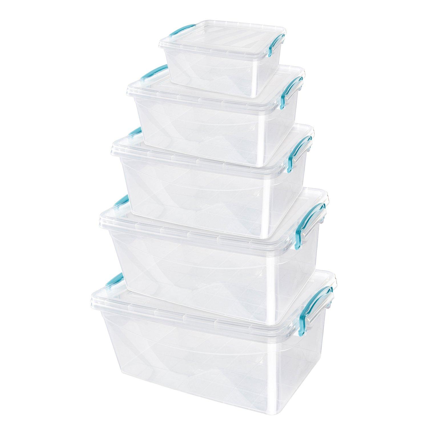Clear - JVL - JVL Multipurpose Storage Box with Lid - Set of 5 - 1