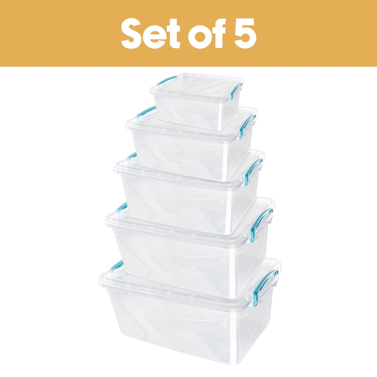 Clear - JVL - JVL Multipurpose Storage Box with Lid - Set of 5 - 3