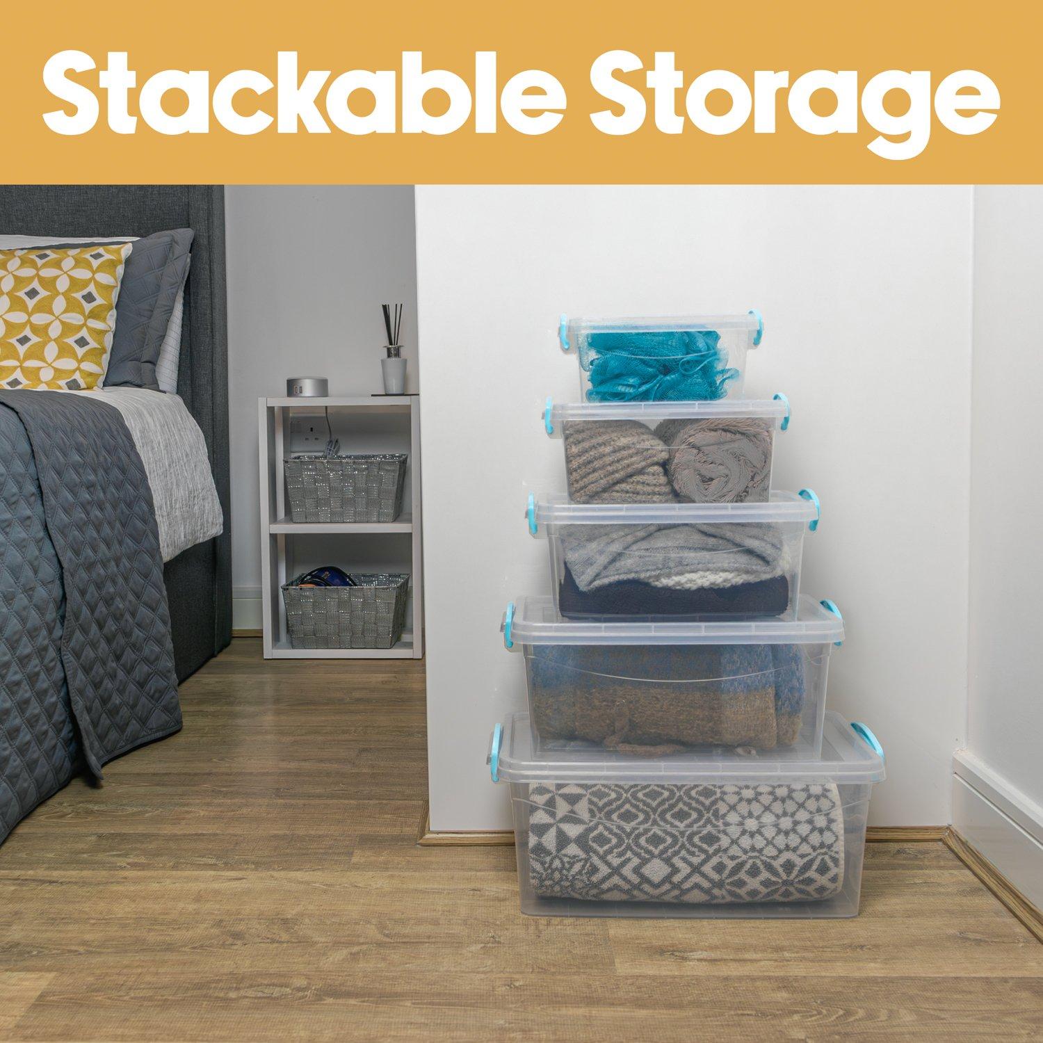 Clear - JVL - JVL Multipurpose Storage Box with Lid - Set of 5 - 4