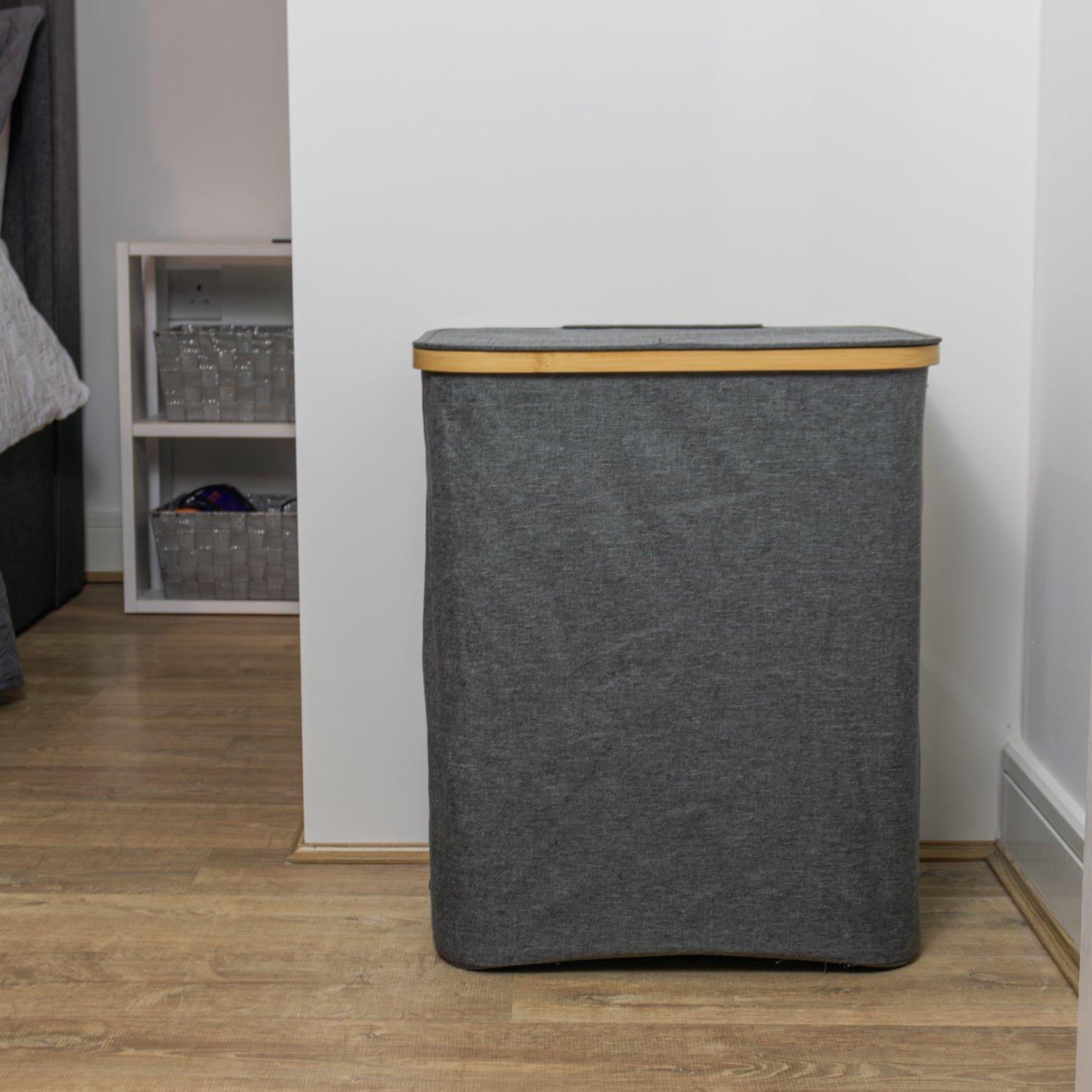 Grey - JVL - JVL Bambanio Foldable Bamboo Laundry Hamper - 66L - 7