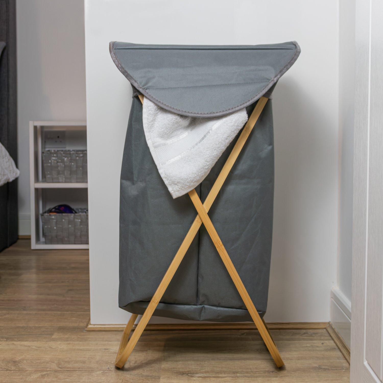 Grey - JVL - JVL Bambanio Foldable Laundry Hamper - 100L - 7