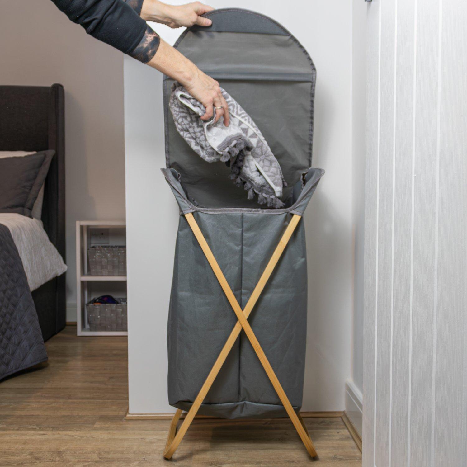 Grey - JVL - JVL Bambanio Foldable Laundry Hamper - 100L - 8