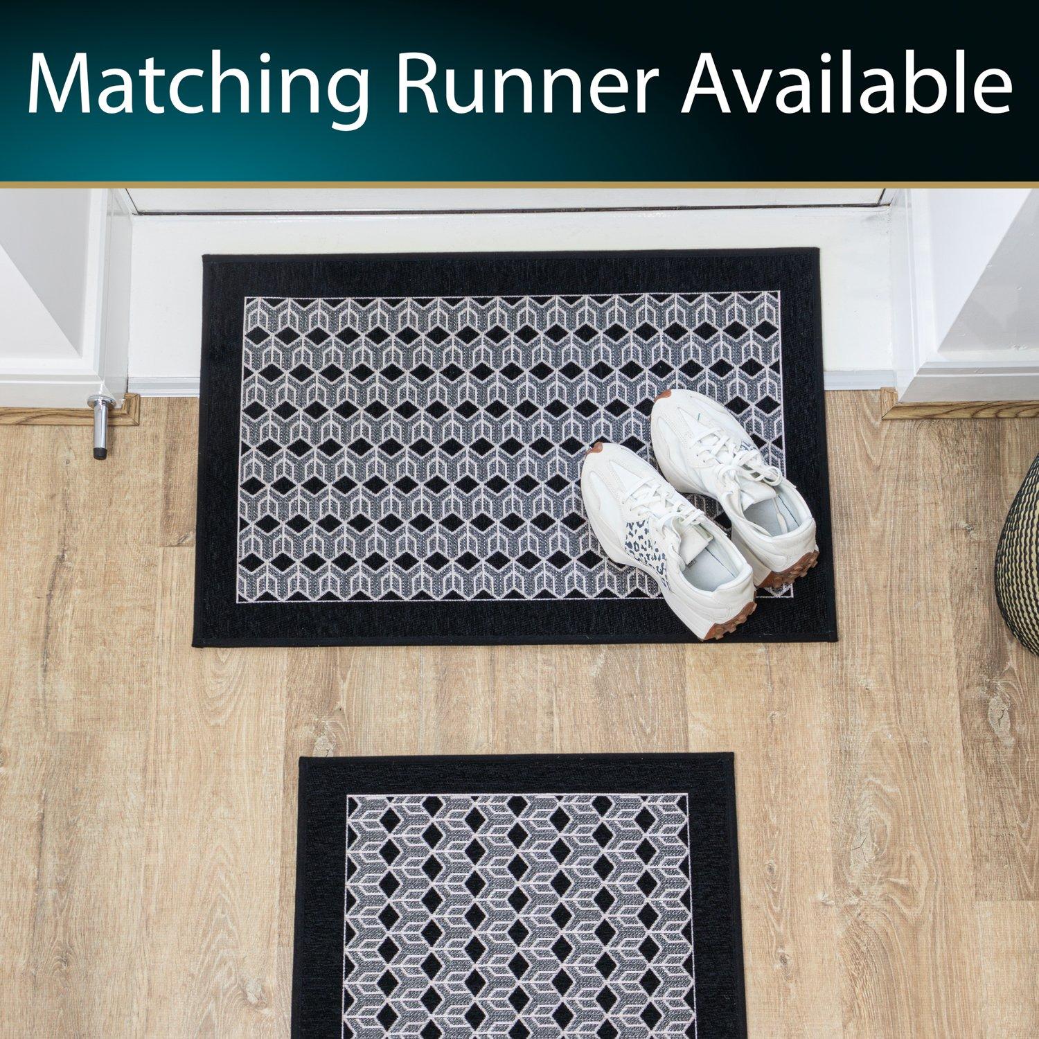 Black - JVL - JVL Allure Machine Washable Doormat 50x75cm - 7