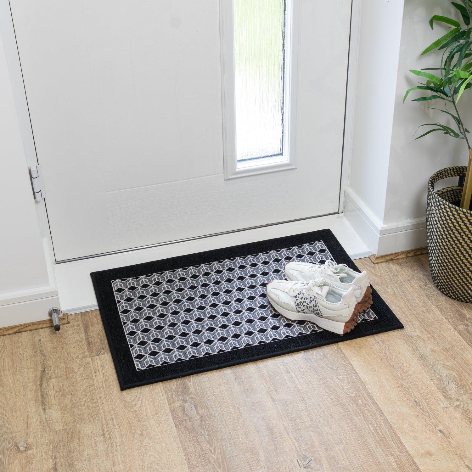 Black - JVL - JVL Allure Machine Washable Doormat 50x75cm - 8