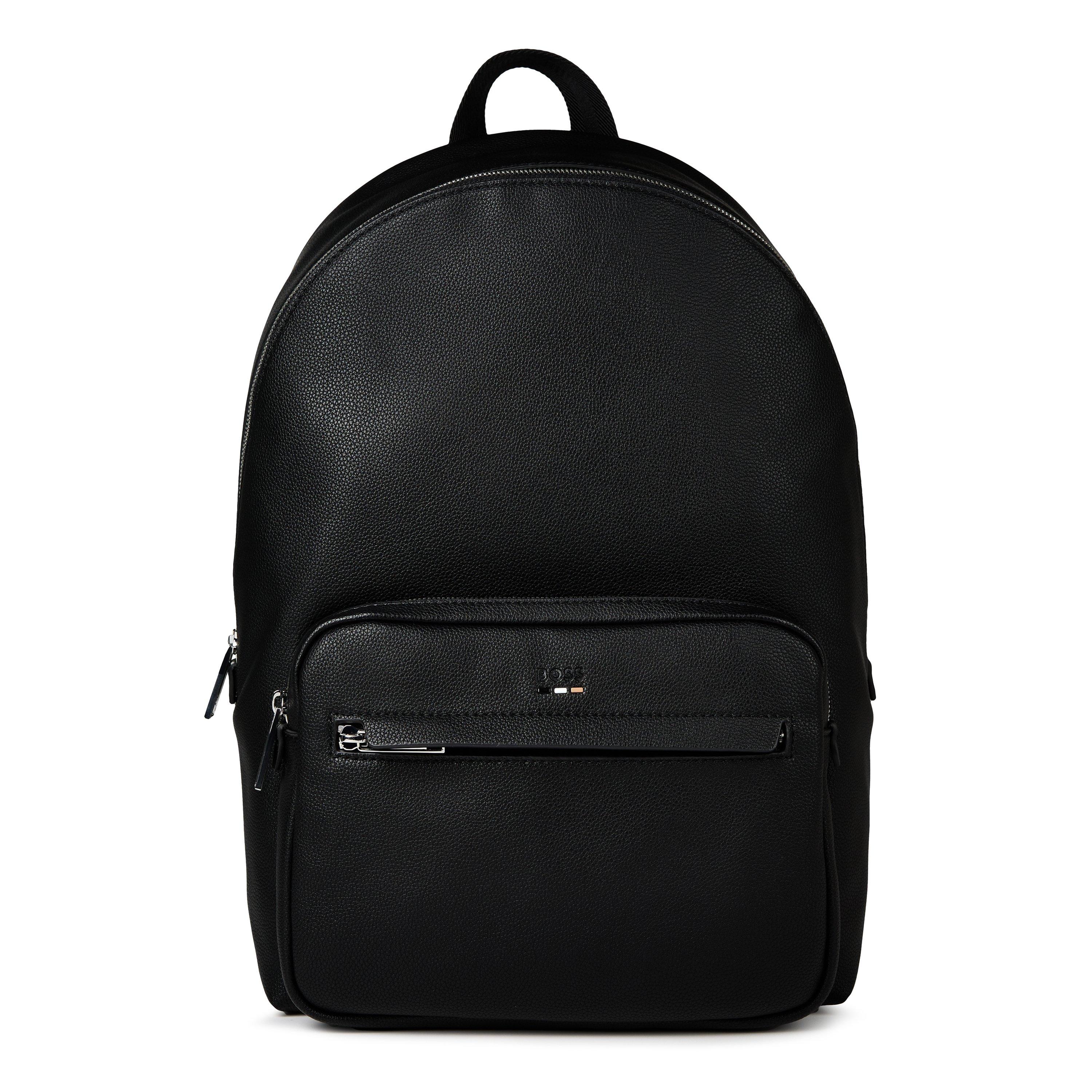 Black 001 - Boss - Men's Ray Durable Textured Leather Backpack - 1