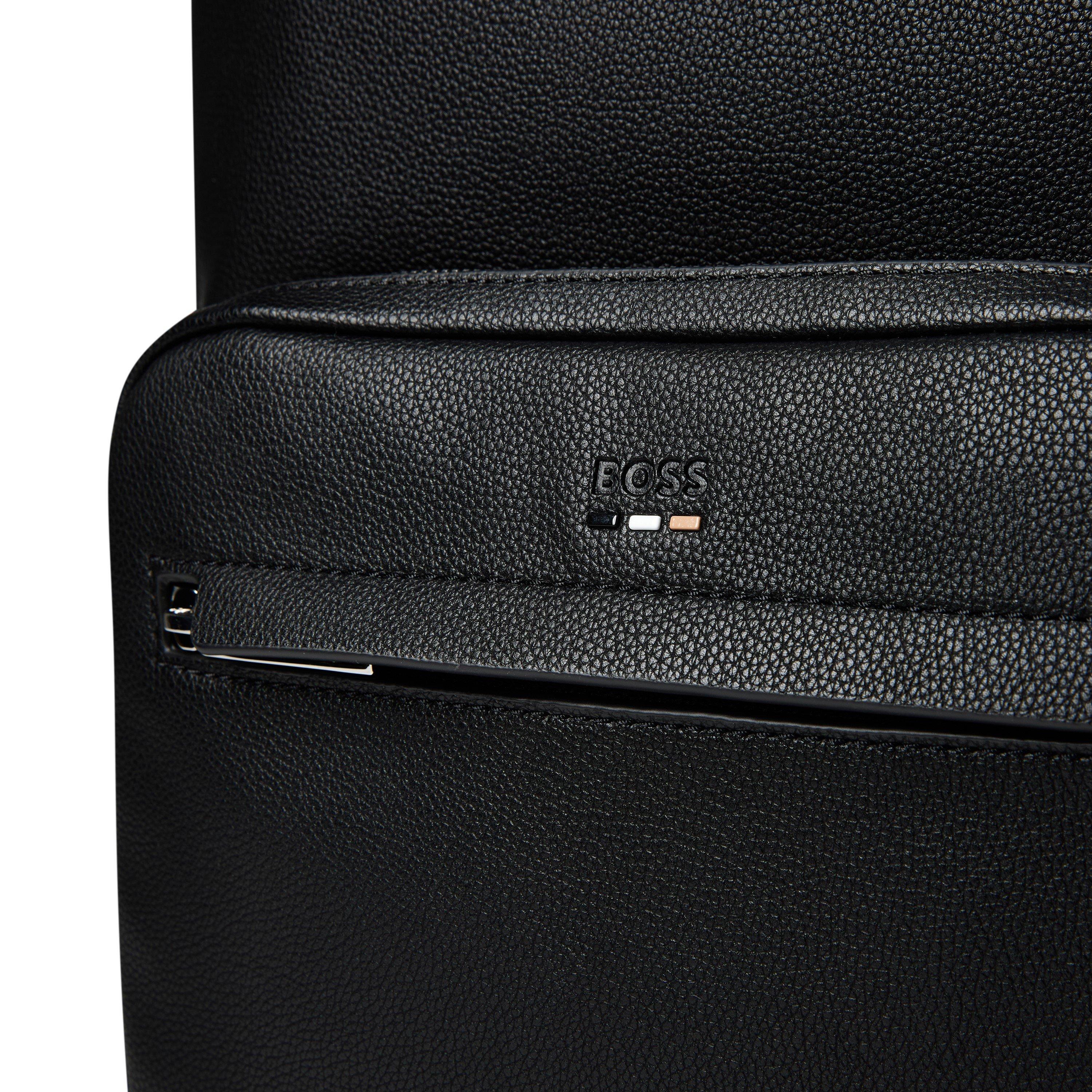 Black 001 - Boss - Men's Ray Durable Textured Leather Backpack - 4