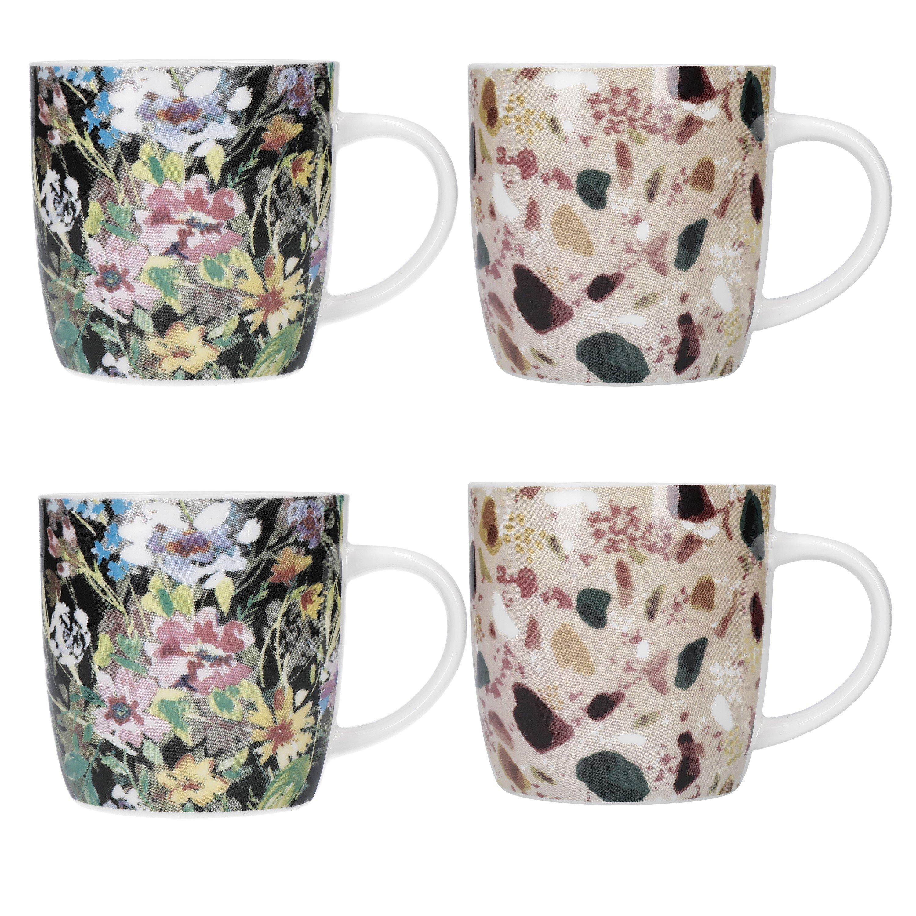 Kitchencraft  Set Of 4 Terrazzo Floral Ceramic Mugs - Assorted - 4x425ml