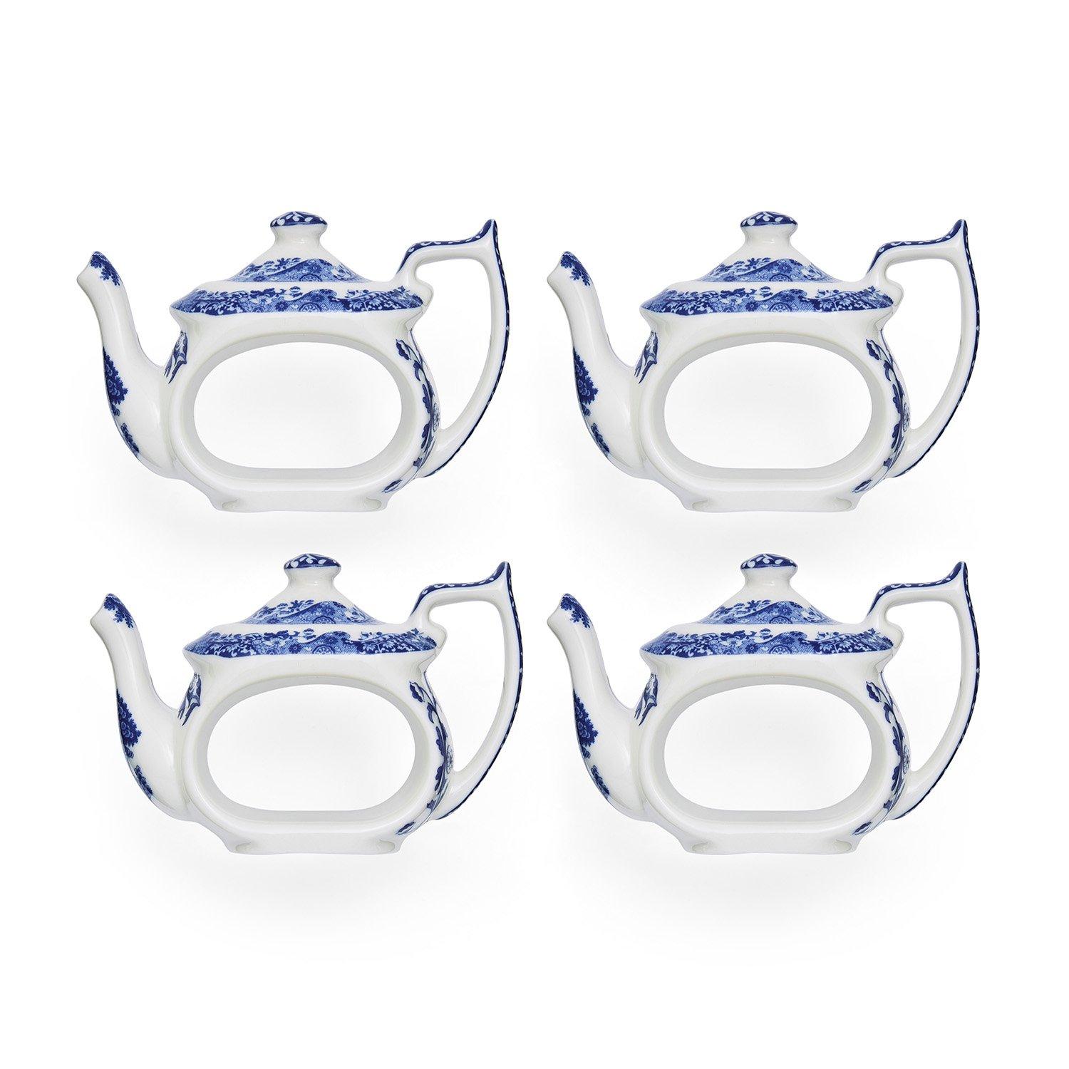 Spode  Italian Teapot Napkin Rings  Of 4 Blue