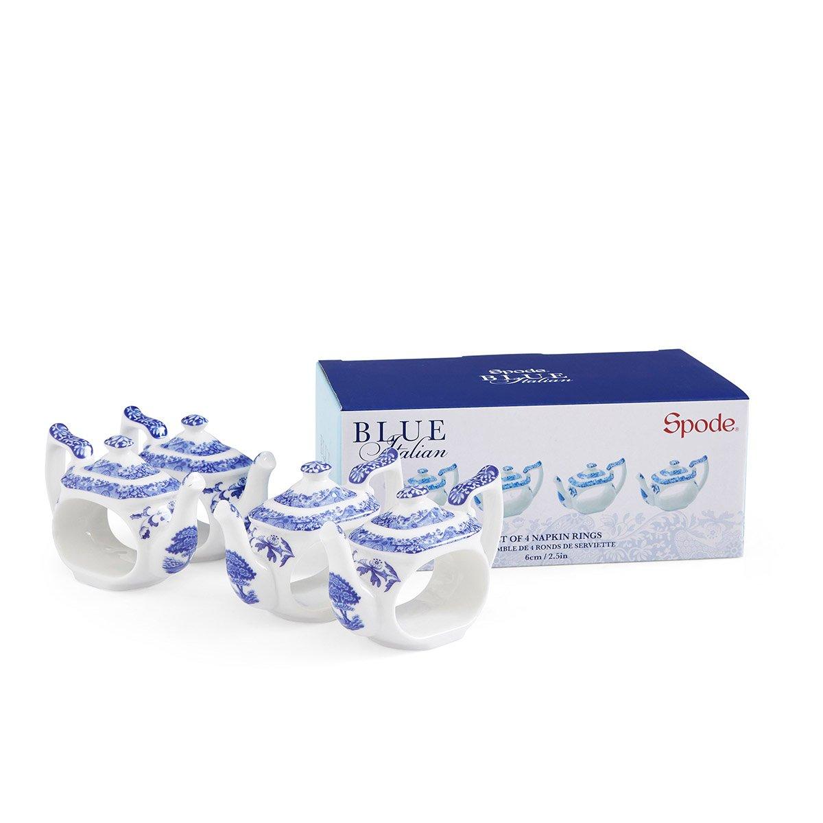 Blue - Spode - Spode Blue Italian Teapot Napkin Rings - Set of 4 - 2