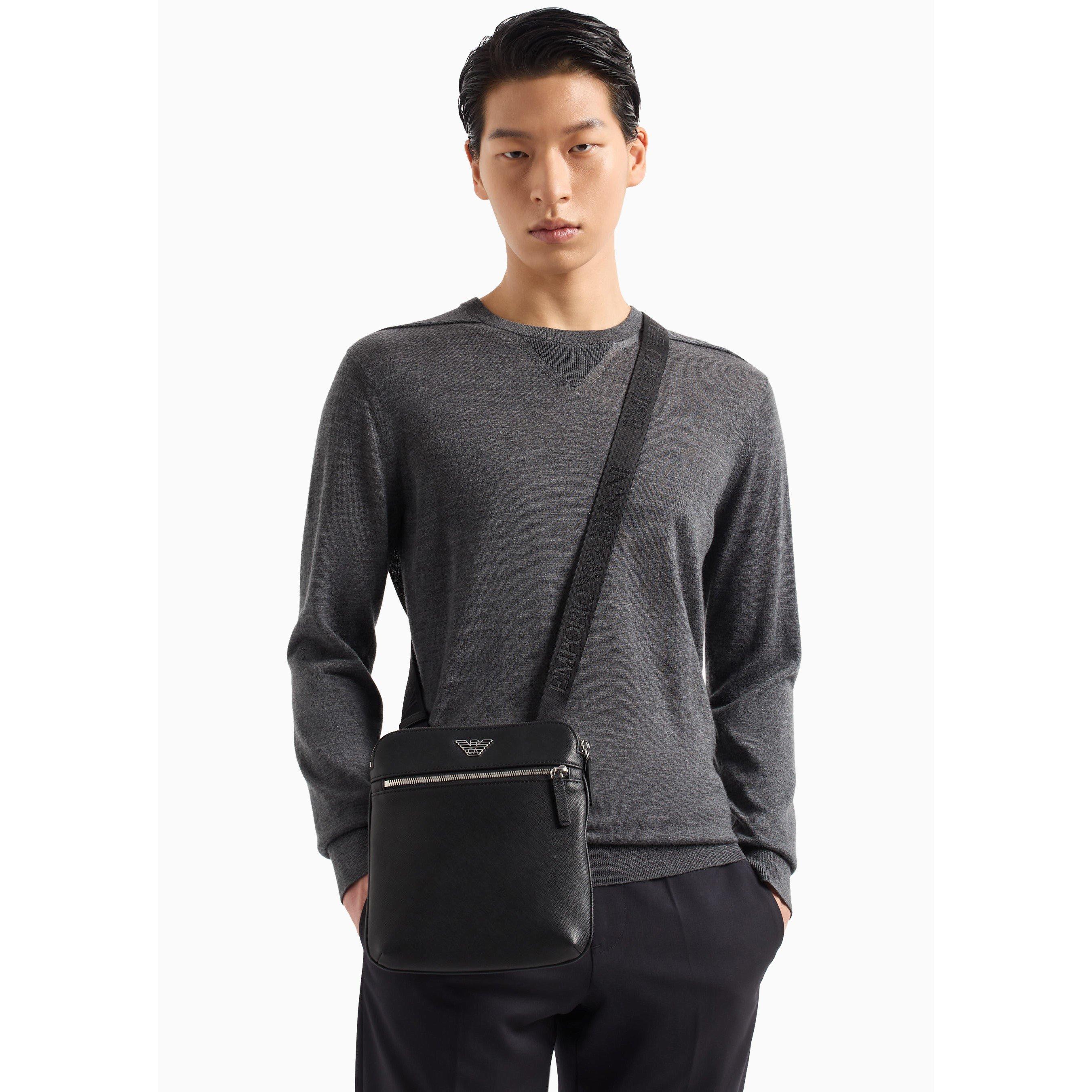 Black 81072 - Emporio Armani - Regenerated Saffiano Leather Flat Shoulder Bag - 1