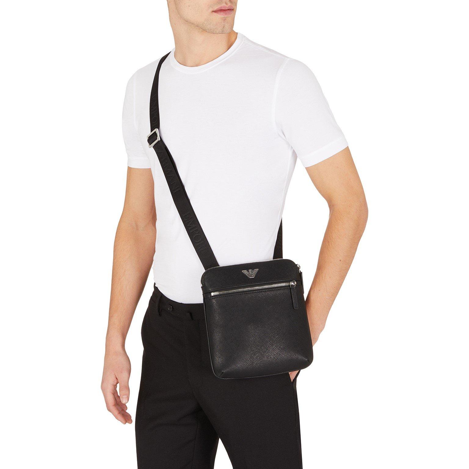 Black 81072 - Emporio Armani - Regenerated Saffiano Leather Flat Shoulder Bag - 7