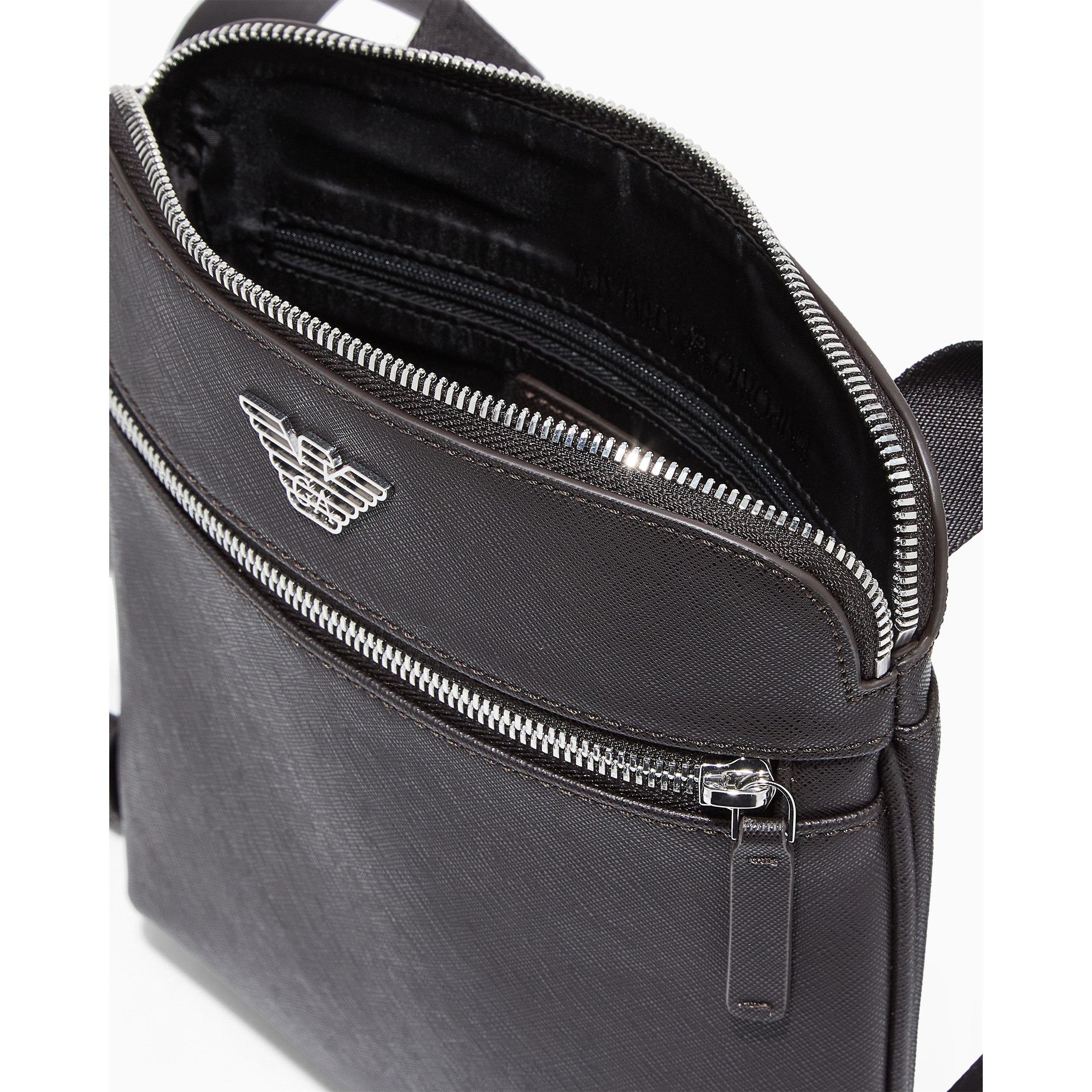 Ebony UB104 - Emporio Armani - Regenerated Saffiano Leather Flat Shoulder Bag - 3