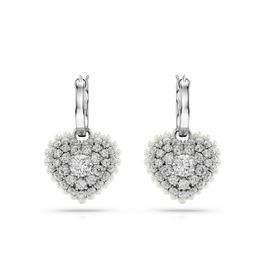 Swarovski Hyperbola drop earrings, Crystal pearl, Heart, White, Rhodium plated