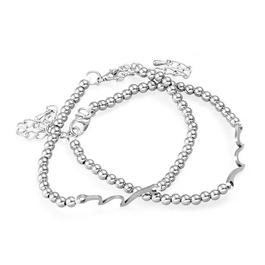 SHEONLY Set of 2 Adjustable Silver Beaded Bracelets