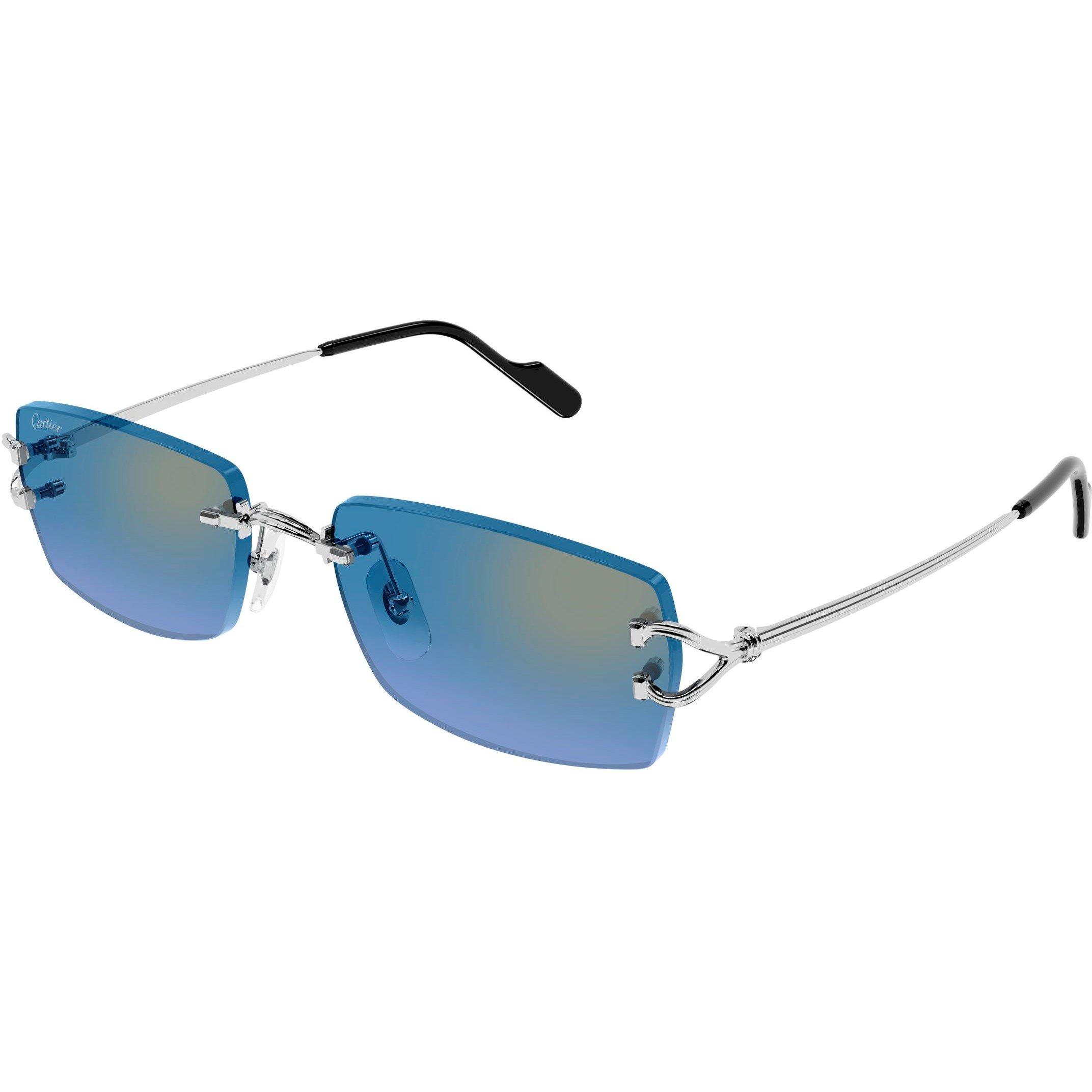 Blue/Silver - Cartier - Men's Rectangle Sunglasses - 1