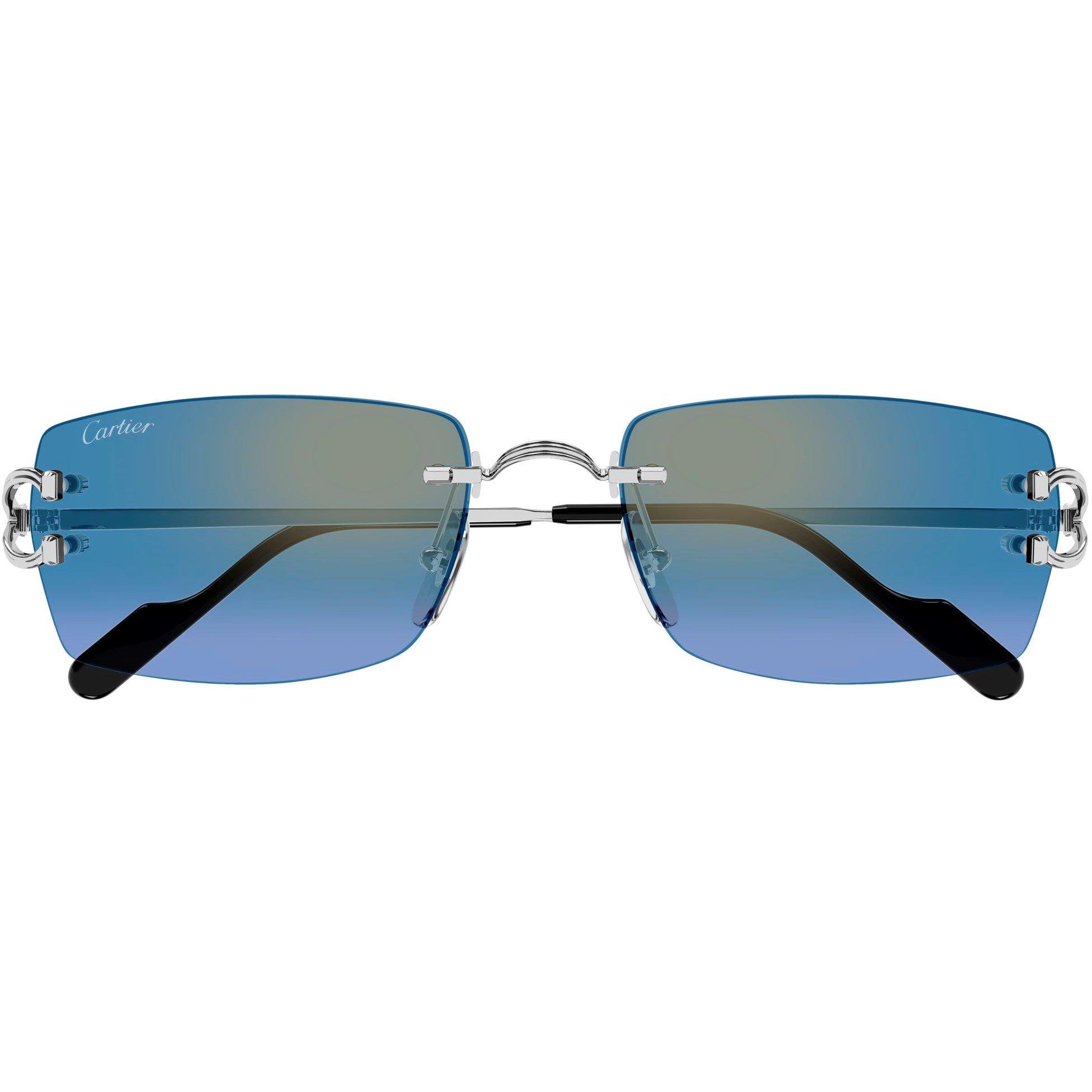 Blue/Silver - Cartier - Men's Rectangle Sunglasses - 3