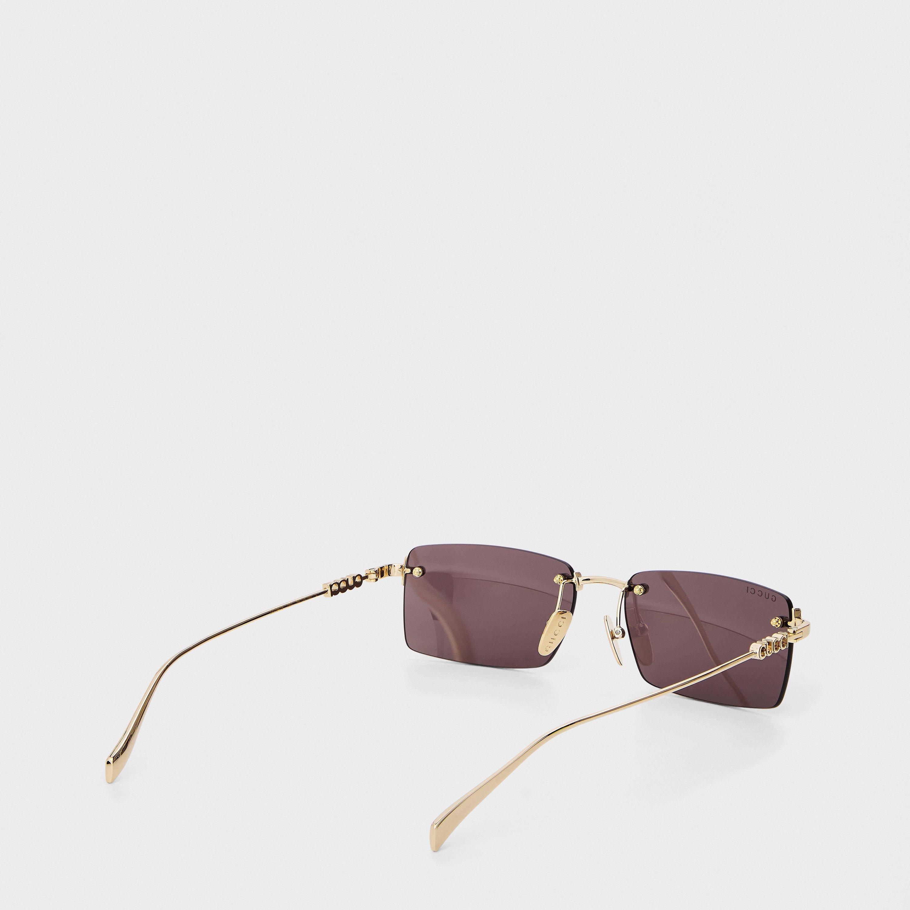 Gold/Grey - Gucci - Men's Rectangle Sunglasses - 2