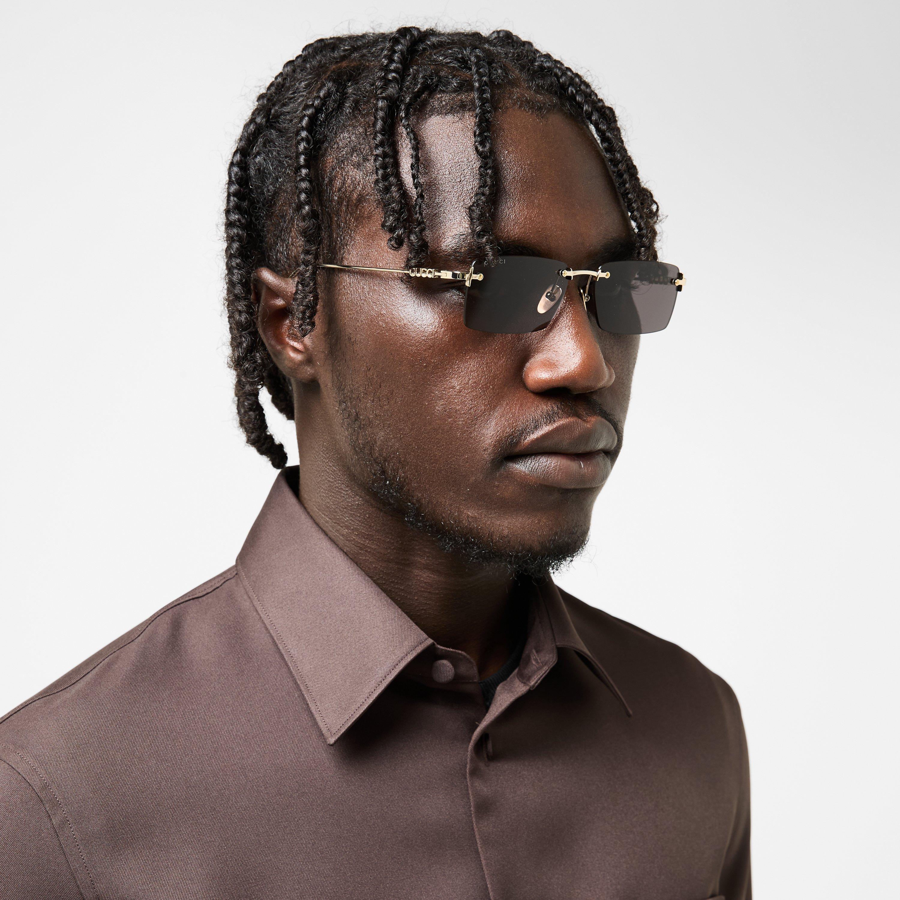 Gold/Grey - Gucci - Men's Rectangle Sunglasses - 3