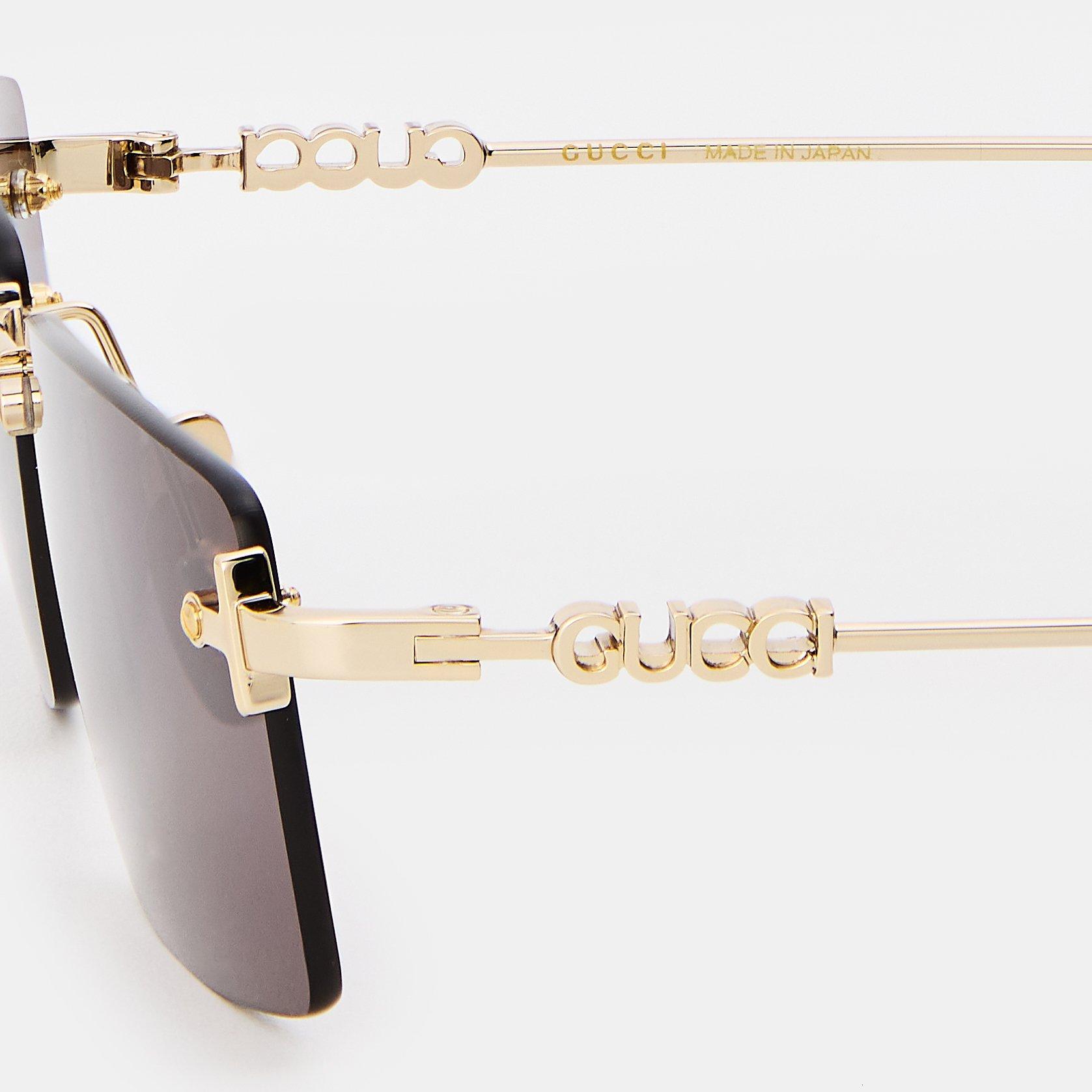 Gold/Grey - Gucci - Men's Rectangle Sunglasses - 4