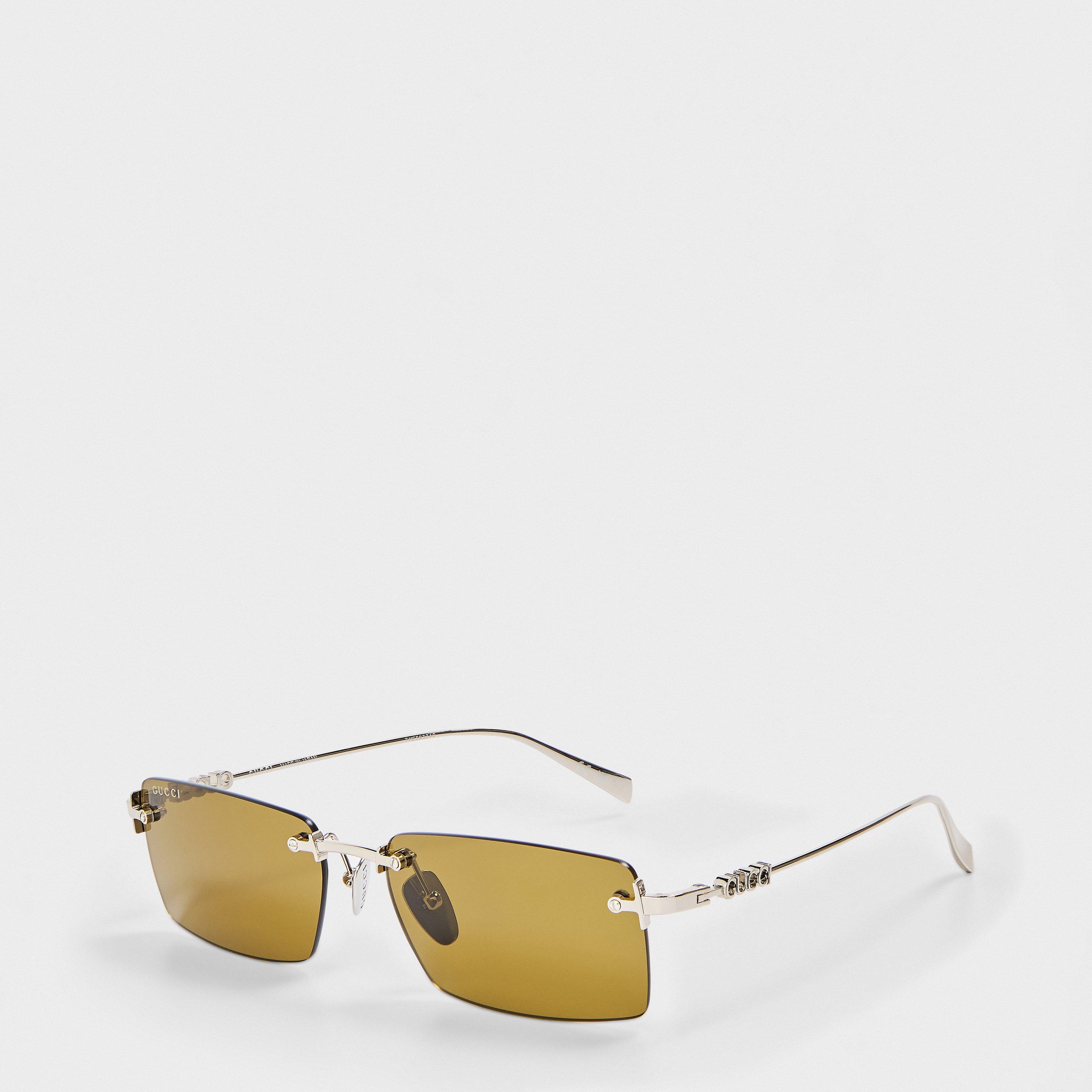 Silver/Brown - Gucci - Men's Rectangle Sunglasses - 1