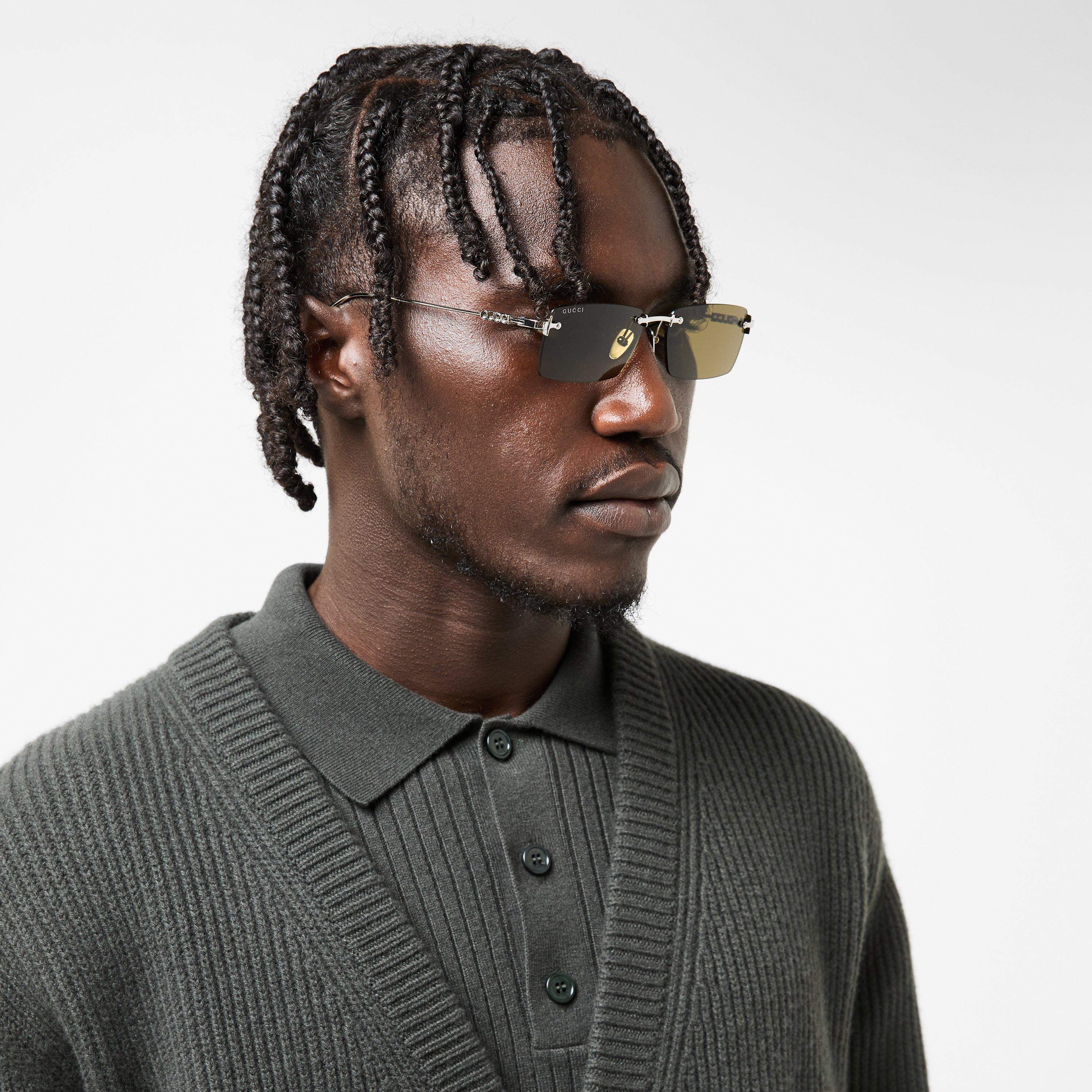 Silver/Brown - Gucci - Men's Rectangle Sunglasses - 3